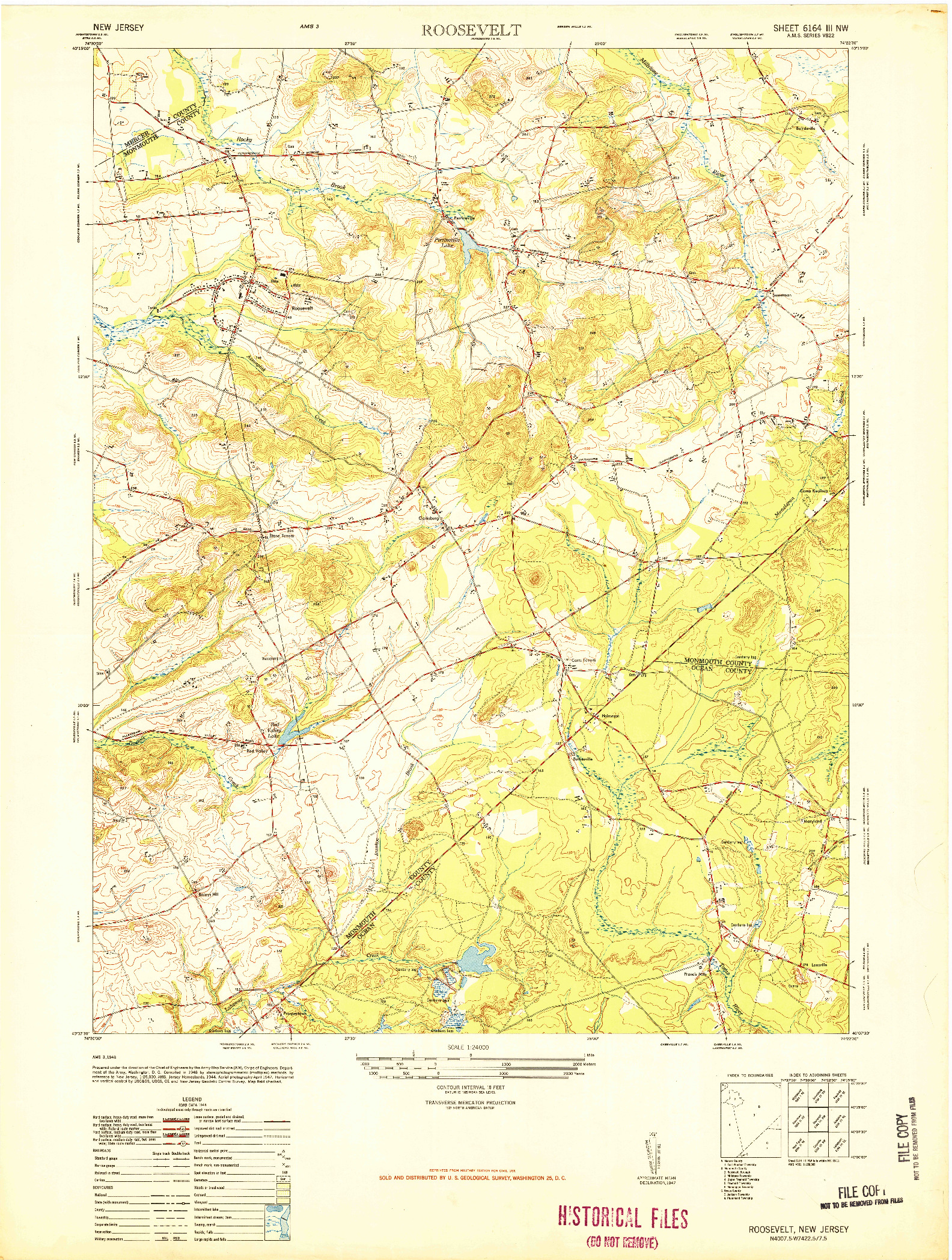 USGS 1:24000-SCALE QUADRANGLE FOR ROOSEVELT, NJ 1948