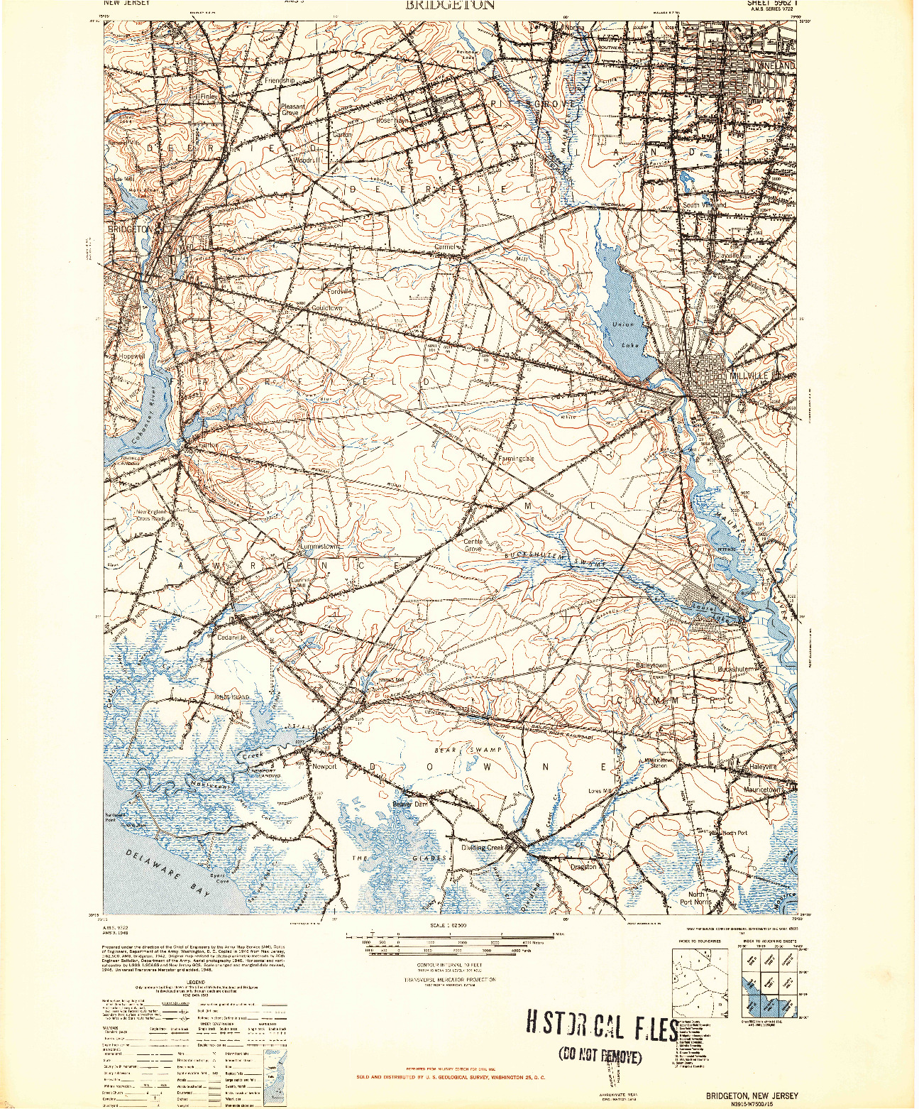 USGS 1:62500-SCALE QUADRANGLE FOR BRIDGETON, NJ 1948