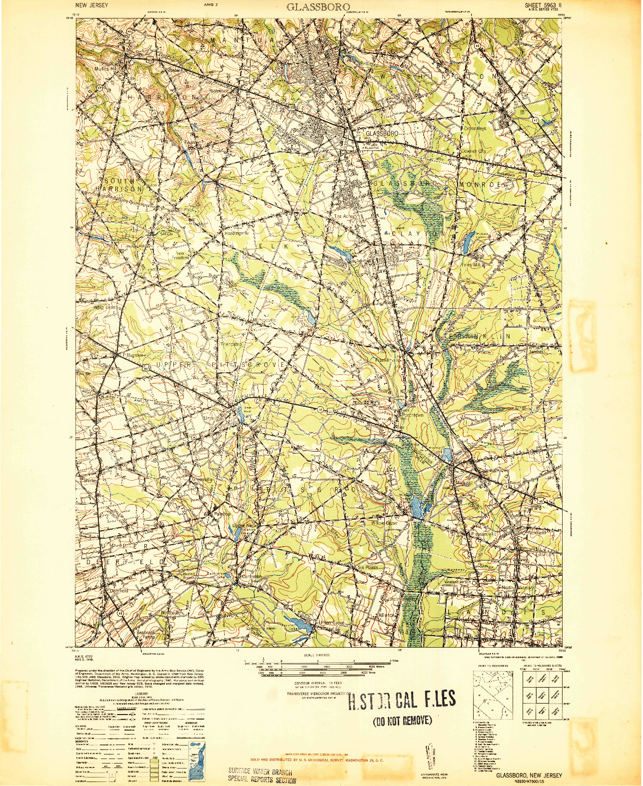 USGS 1:62500-SCALE QUADRANGLE FOR GLASSBORO, NJ 1948