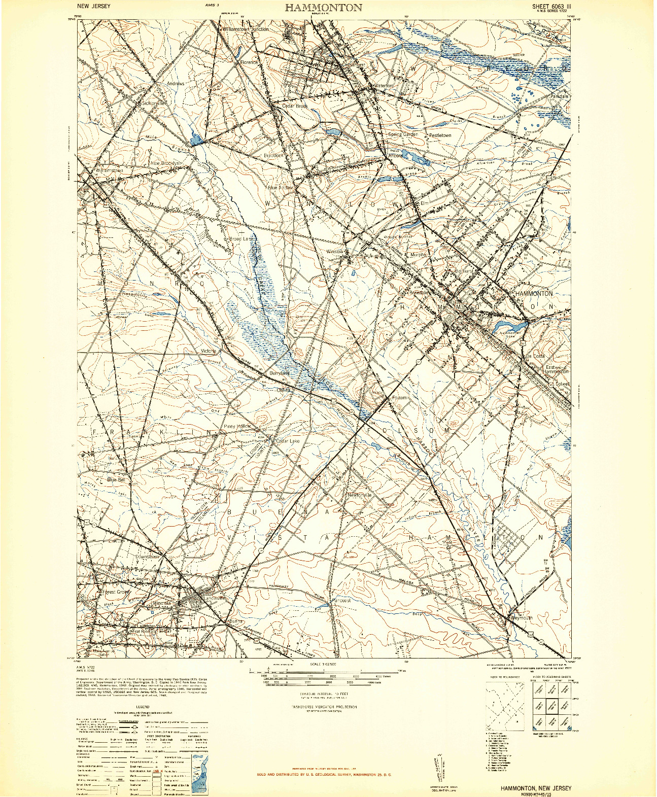 USGS 1:62500-SCALE QUADRANGLE FOR HAMMONTON, NJ 1948