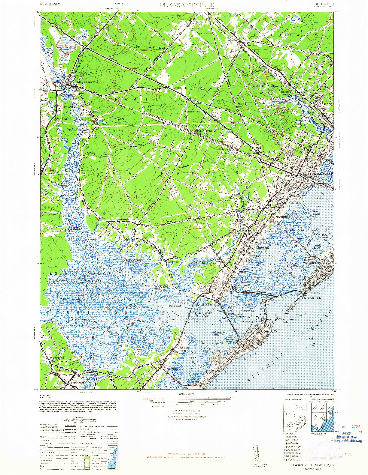 USGS 1:62500-SCALE QUADRANGLE FOR PLEASANTVILLE, NJ 1948