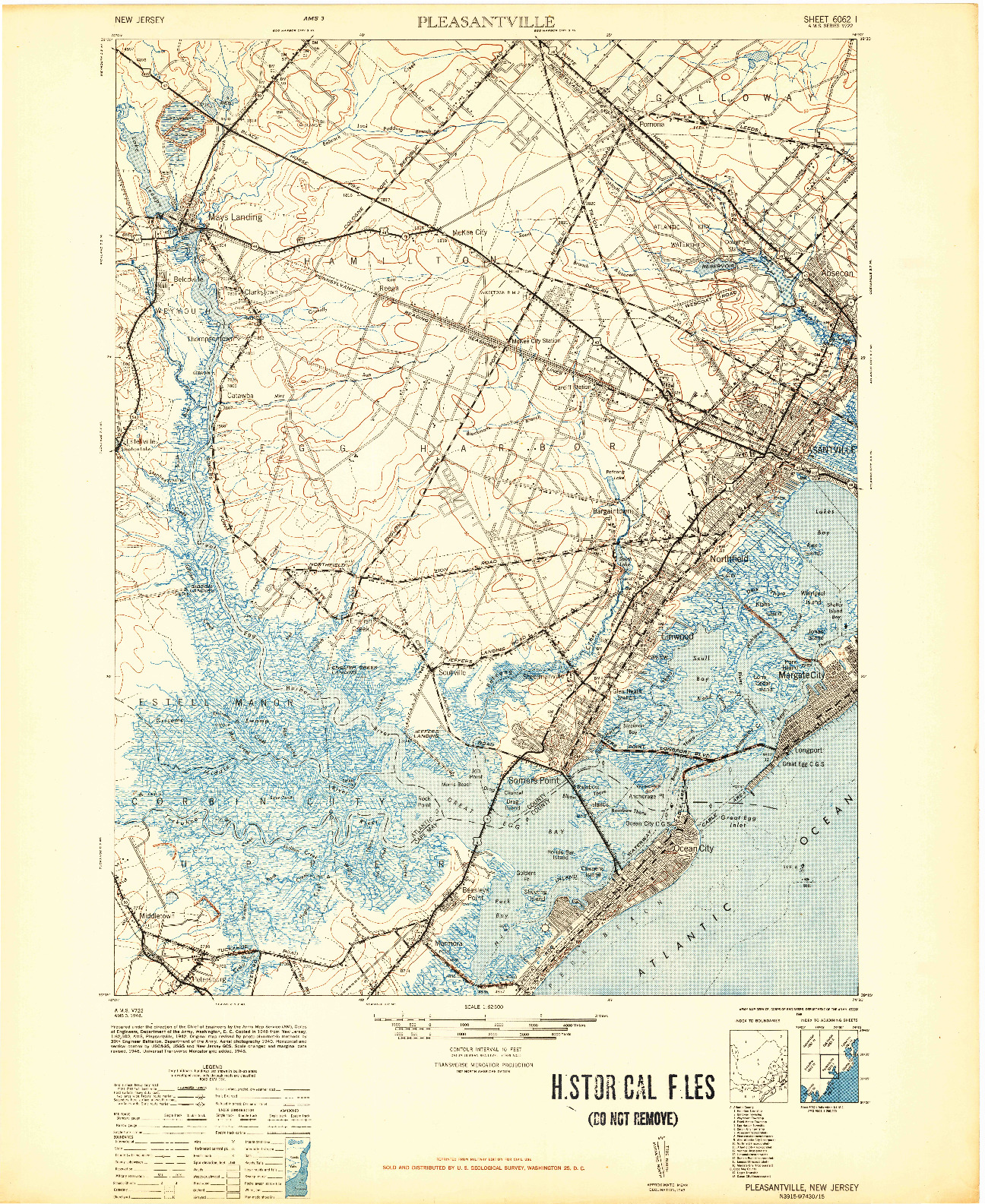 USGS 1:62500-SCALE QUADRANGLE FOR PLEASANTVILLE, NJ 1948