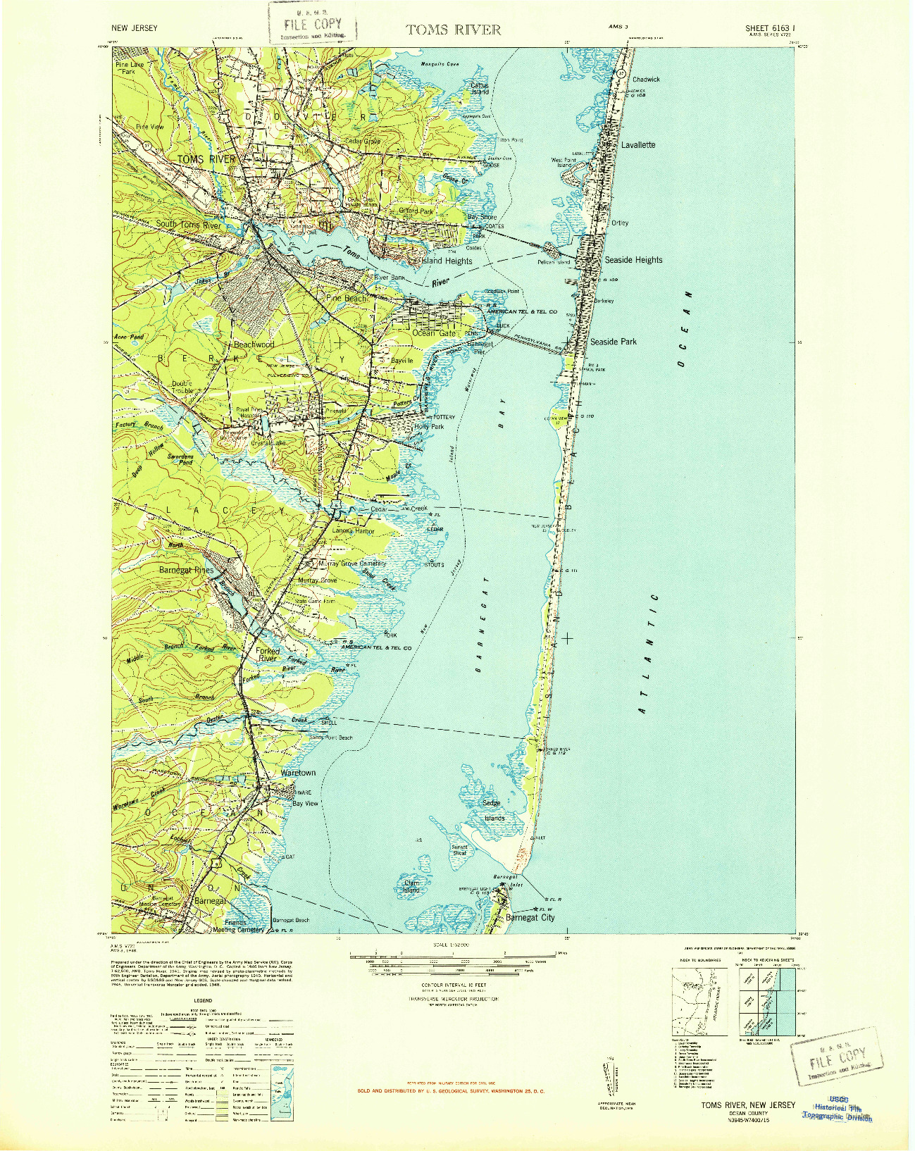 USGS 1:62500-SCALE QUADRANGLE FOR TOMS RIVER, NJ 1948