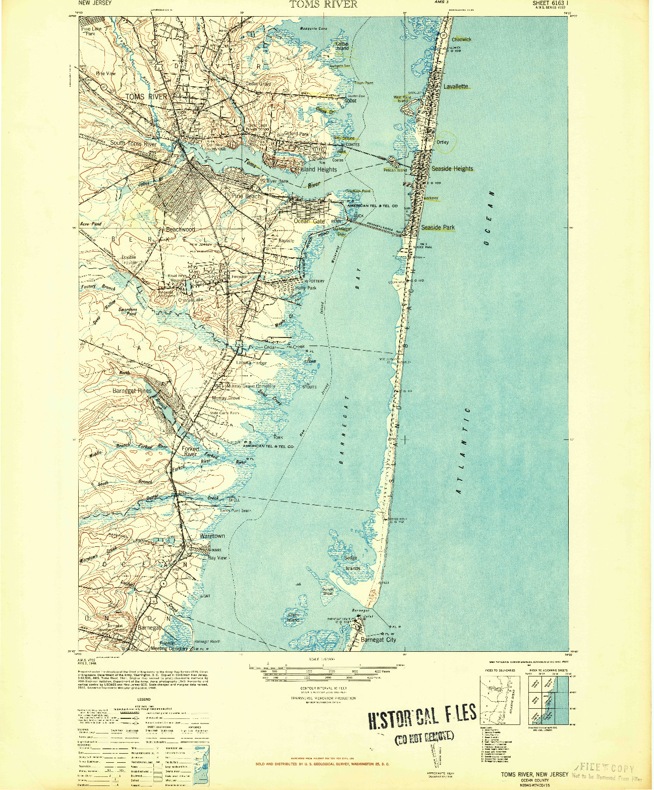 USGS 1:62500-SCALE QUADRANGLE FOR TOMS RIVER, NJ 1948