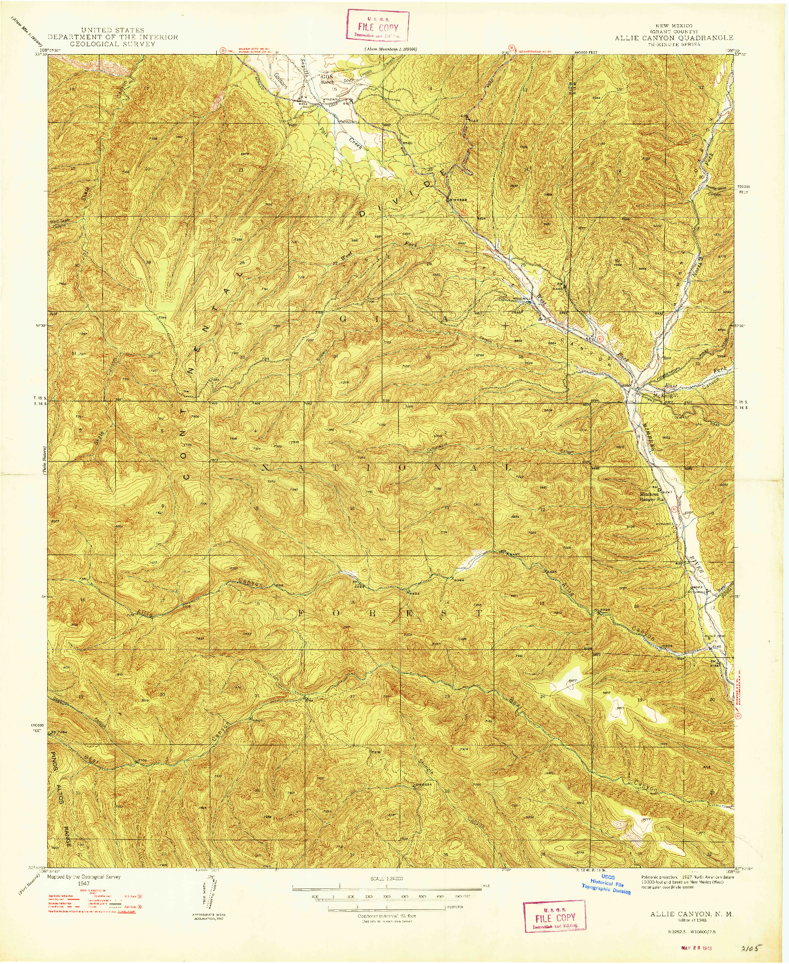 USGS 1:24000-SCALE QUADRANGLE FOR ALLIE CANYON, NM 1948