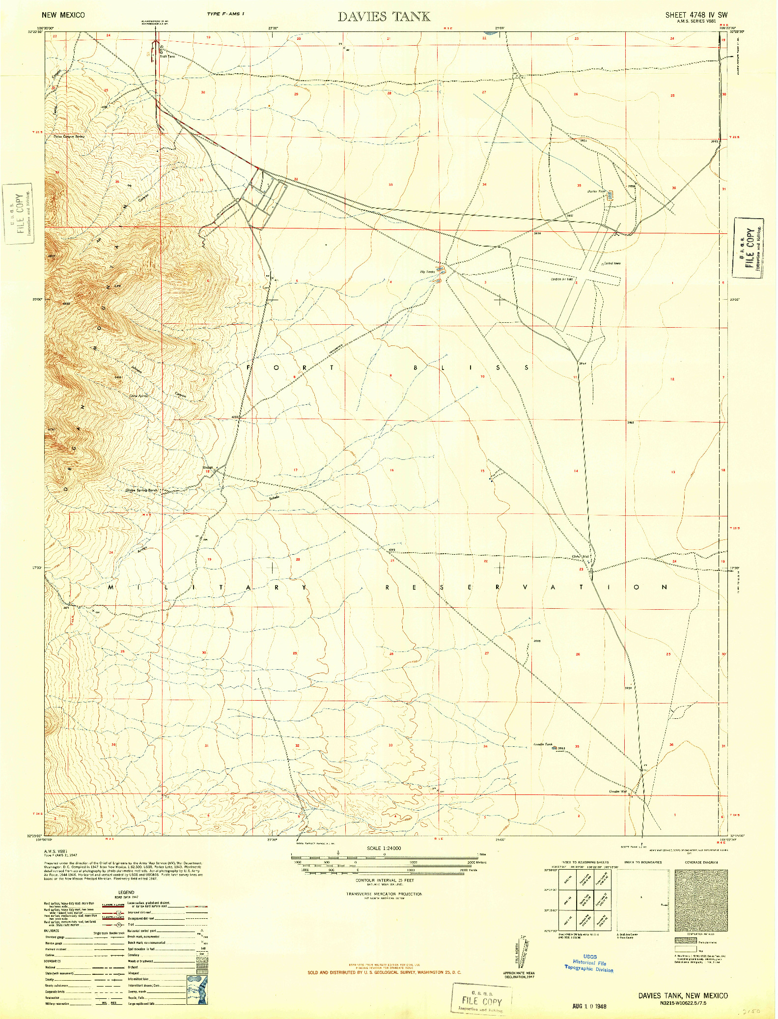 USGS 1:24000-SCALE QUADRANGLE FOR DAVIES TANK, NM 1948