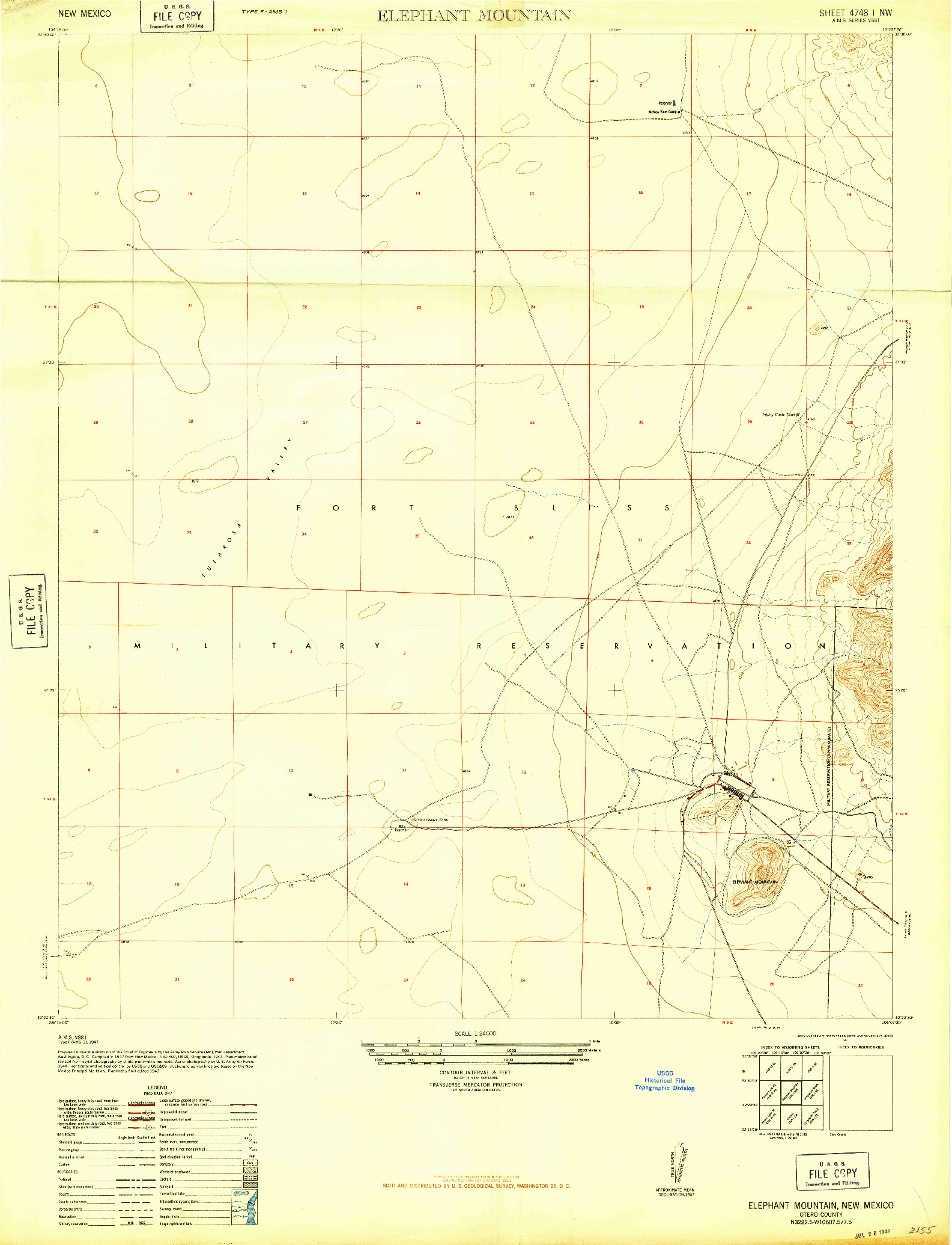 USGS 1:24000-SCALE QUADRANGLE FOR ELEPHANT MOUNTAIN, NM 1948