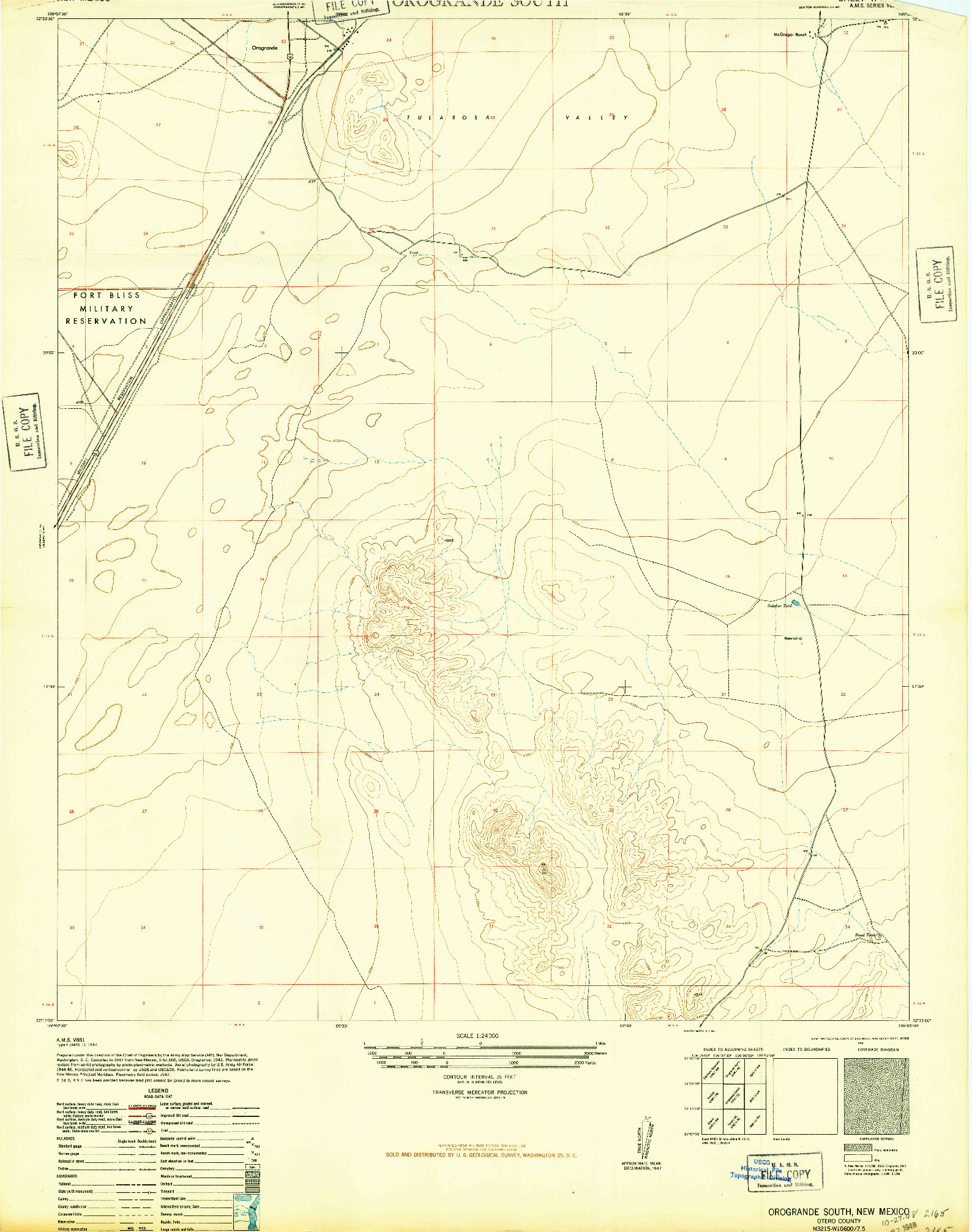 USGS 1:24000-SCALE QUADRANGLE FOR OROGRANDE SOUTH, NM 1948
