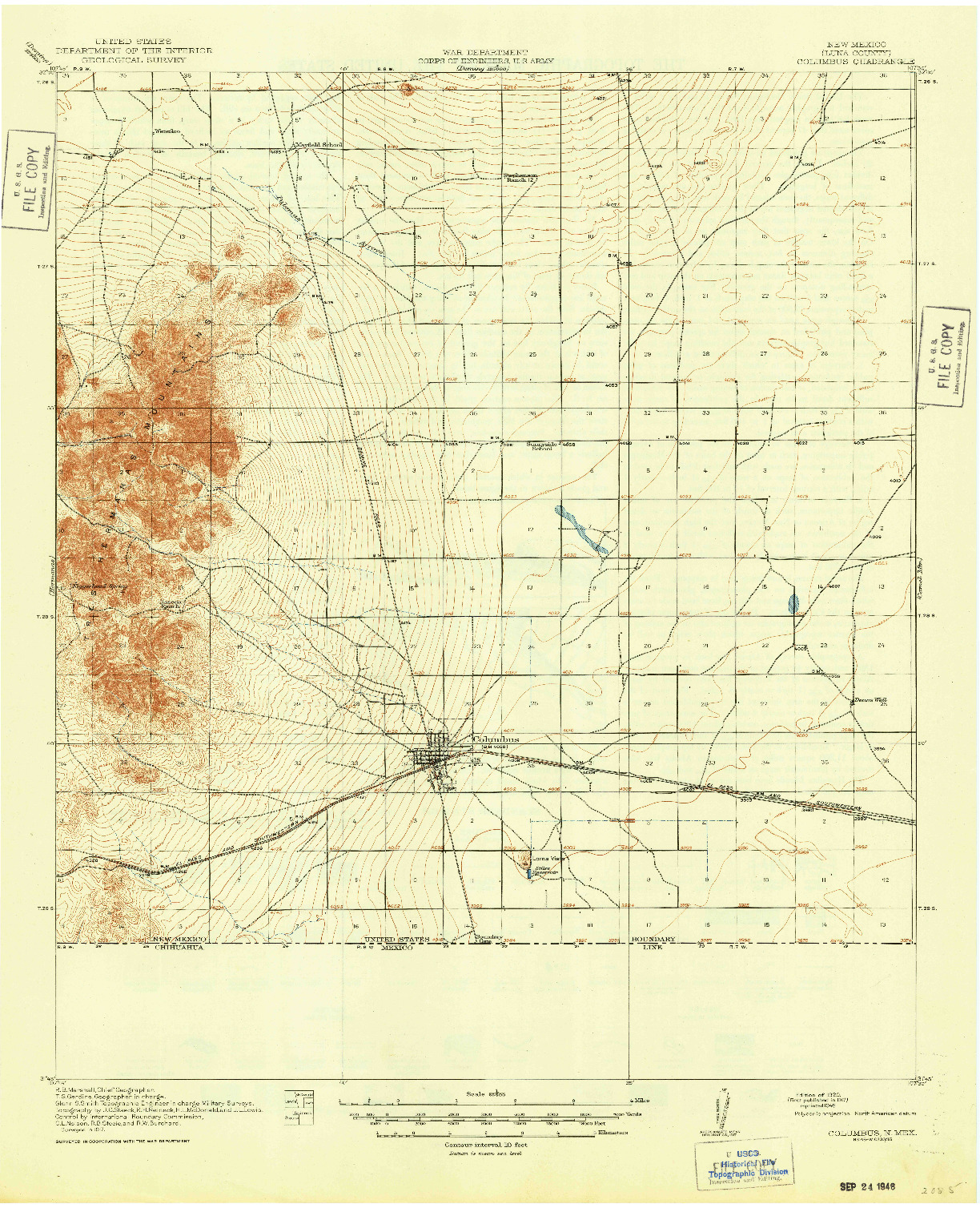 USGS 1:62500-SCALE QUADRANGLE FOR COLUMBUS, NM 1920