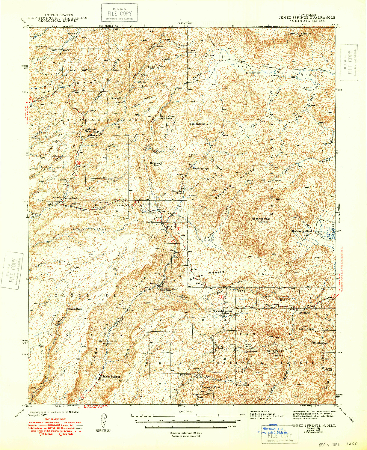 USGS 1:62500-SCALE QUADRANGLE FOR JEMEZ SPRINGS, NM 1944