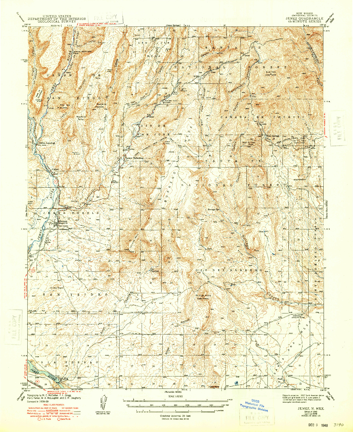 USGS 1:62500-SCALE QUADRANGLE FOR JEMEZ, NM 1943