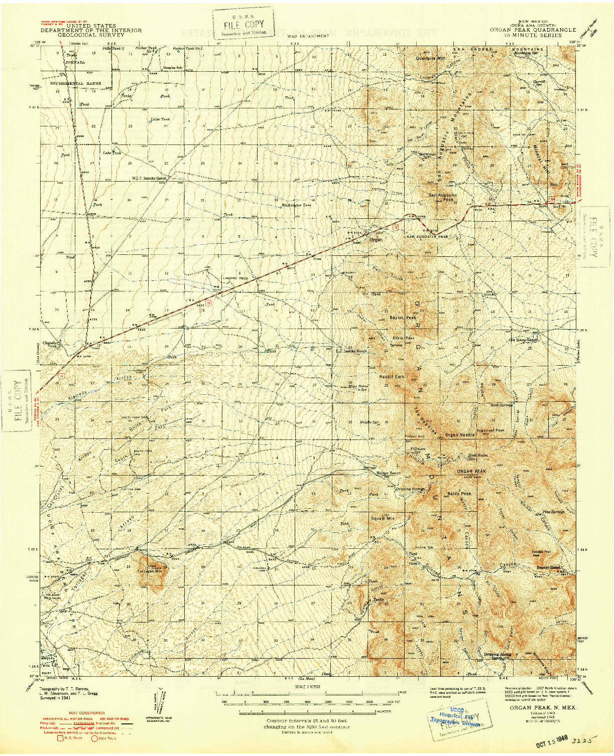 USGS 1:62500-SCALE QUADRANGLE FOR ORGAN PEAK, NM 1943