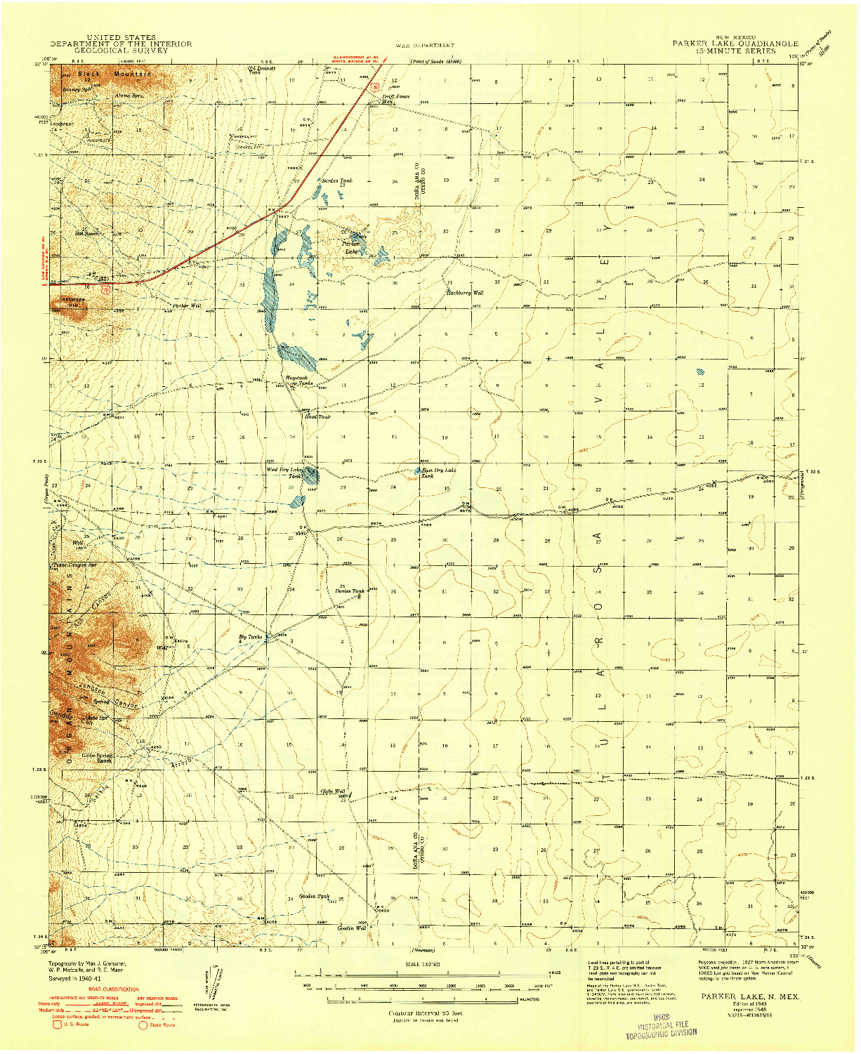 USGS 1:62500-SCALE QUADRANGLE FOR PARKER LAKE, NM 1943
