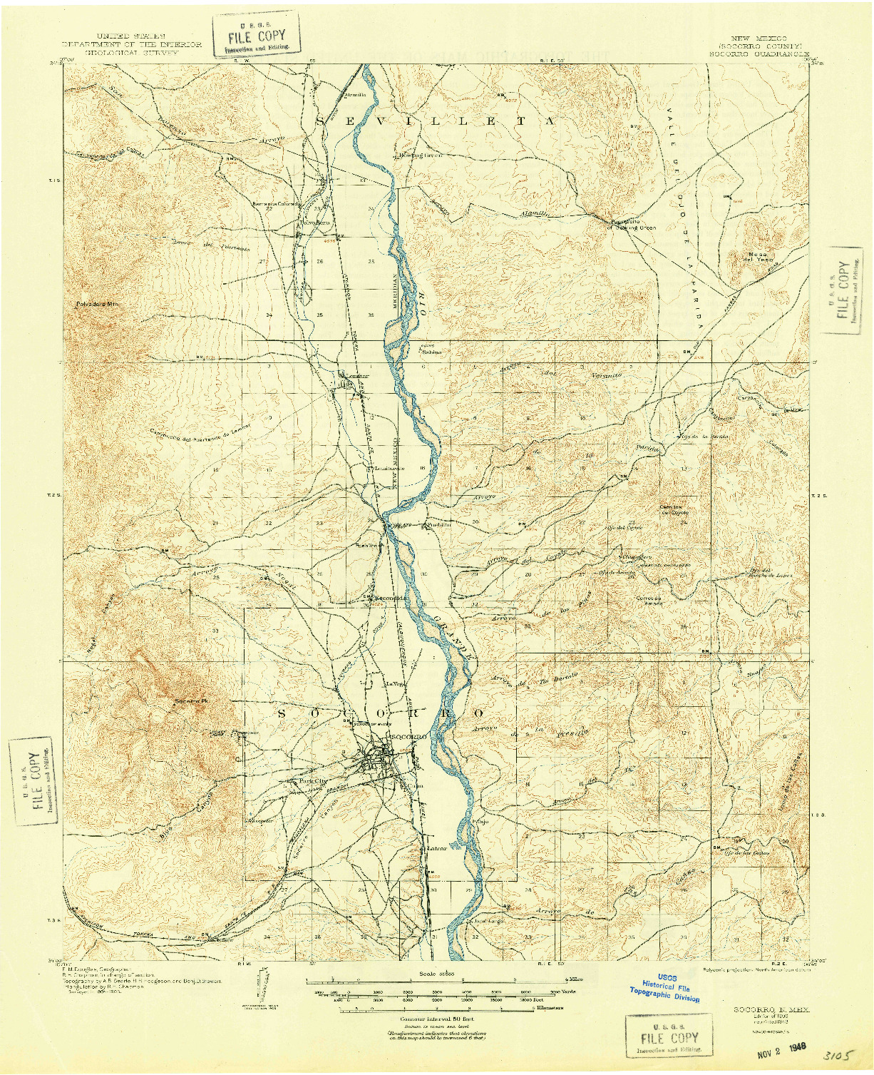 USGS 1:62500-SCALE QUADRANGLE FOR SOCORRO, NM 1906