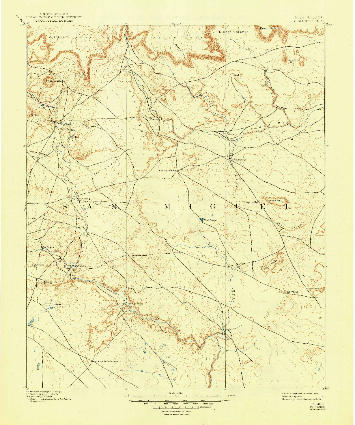 USGS 1:125000-SCALE QUADRANGLE FOR CORAZON, NM 1894