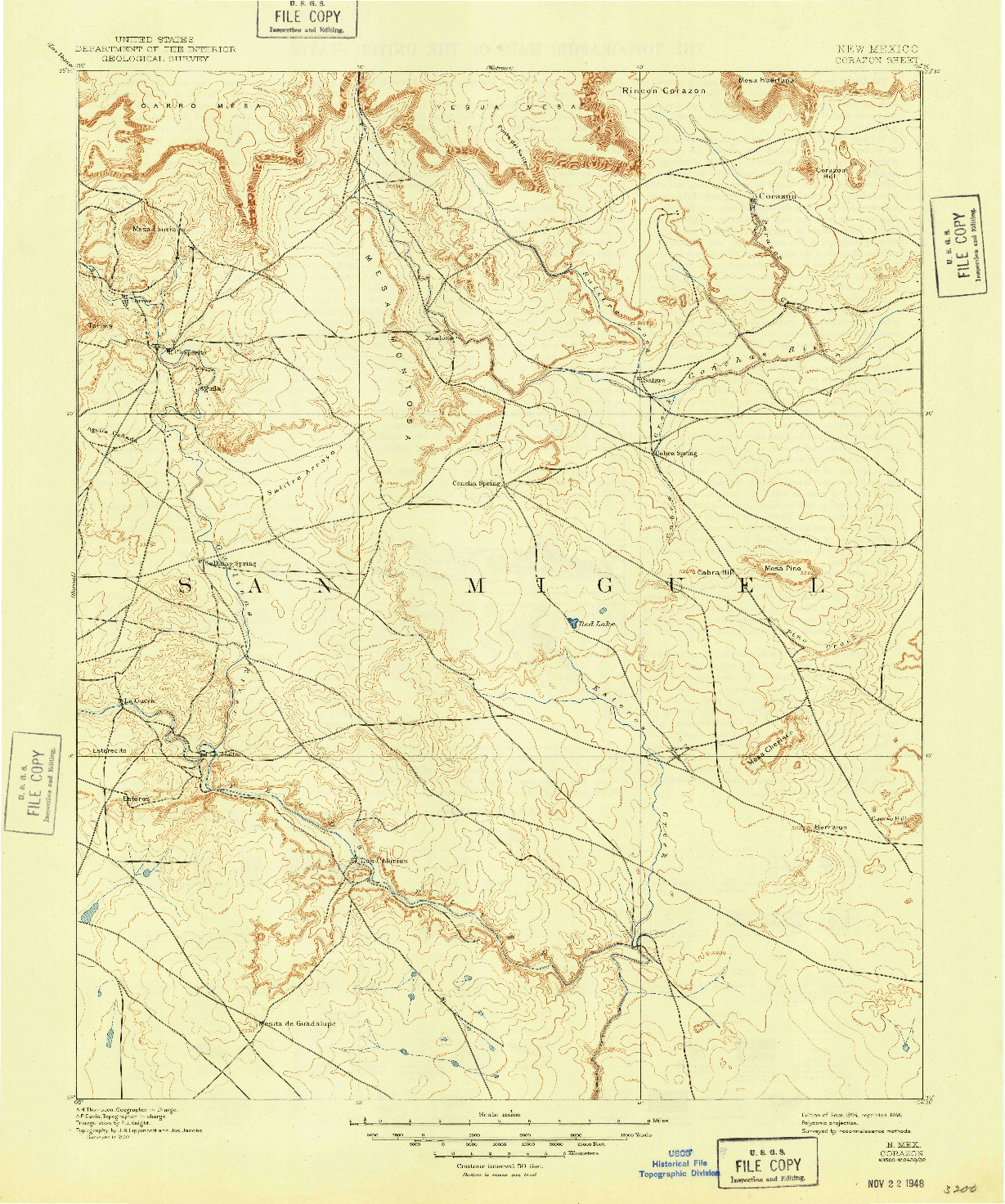 USGS 1:125000-SCALE QUADRANGLE FOR CORAZON, NM 1892