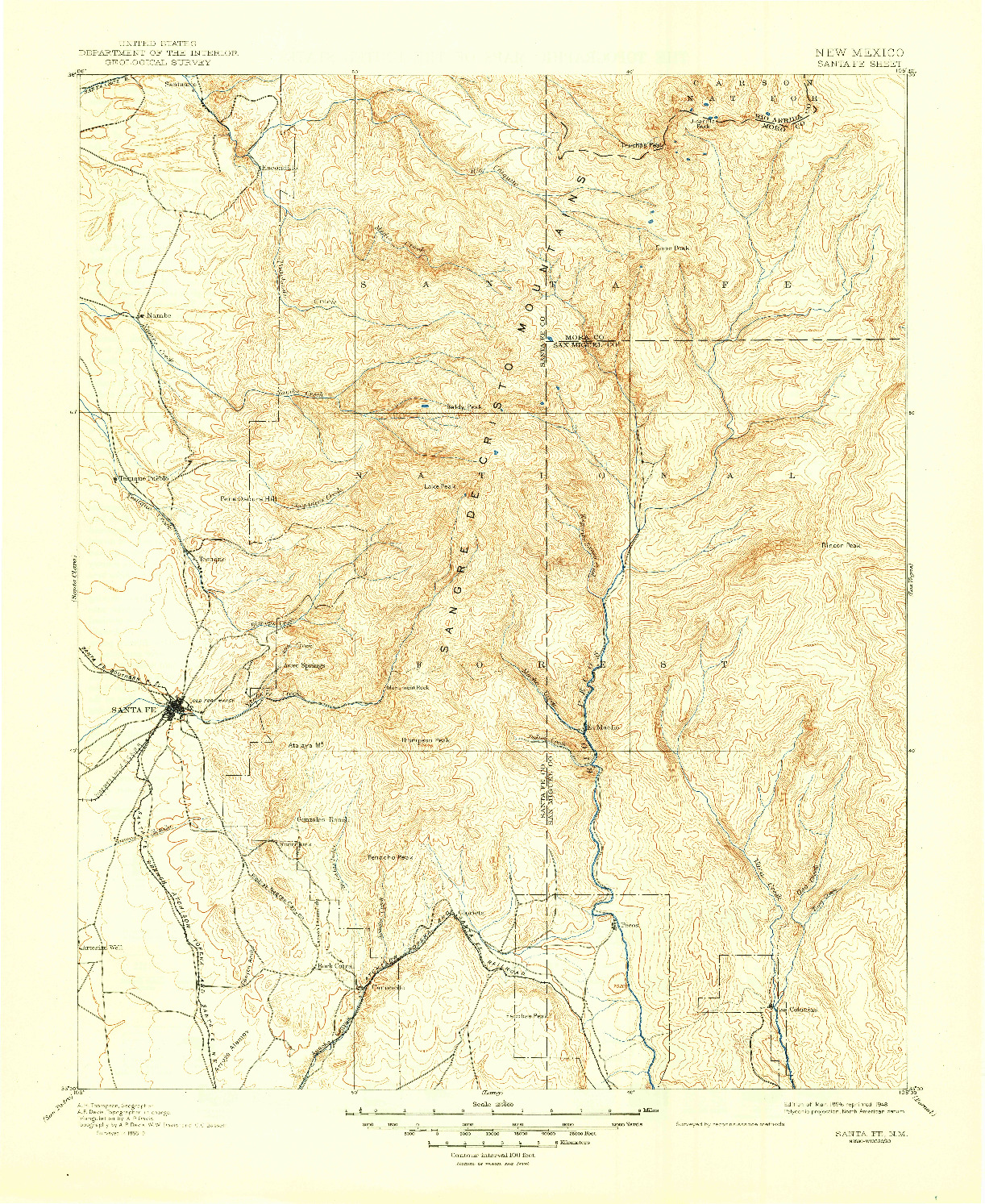 USGS 1:125000-SCALE QUADRANGLE FOR SANTA FE, NM 1894