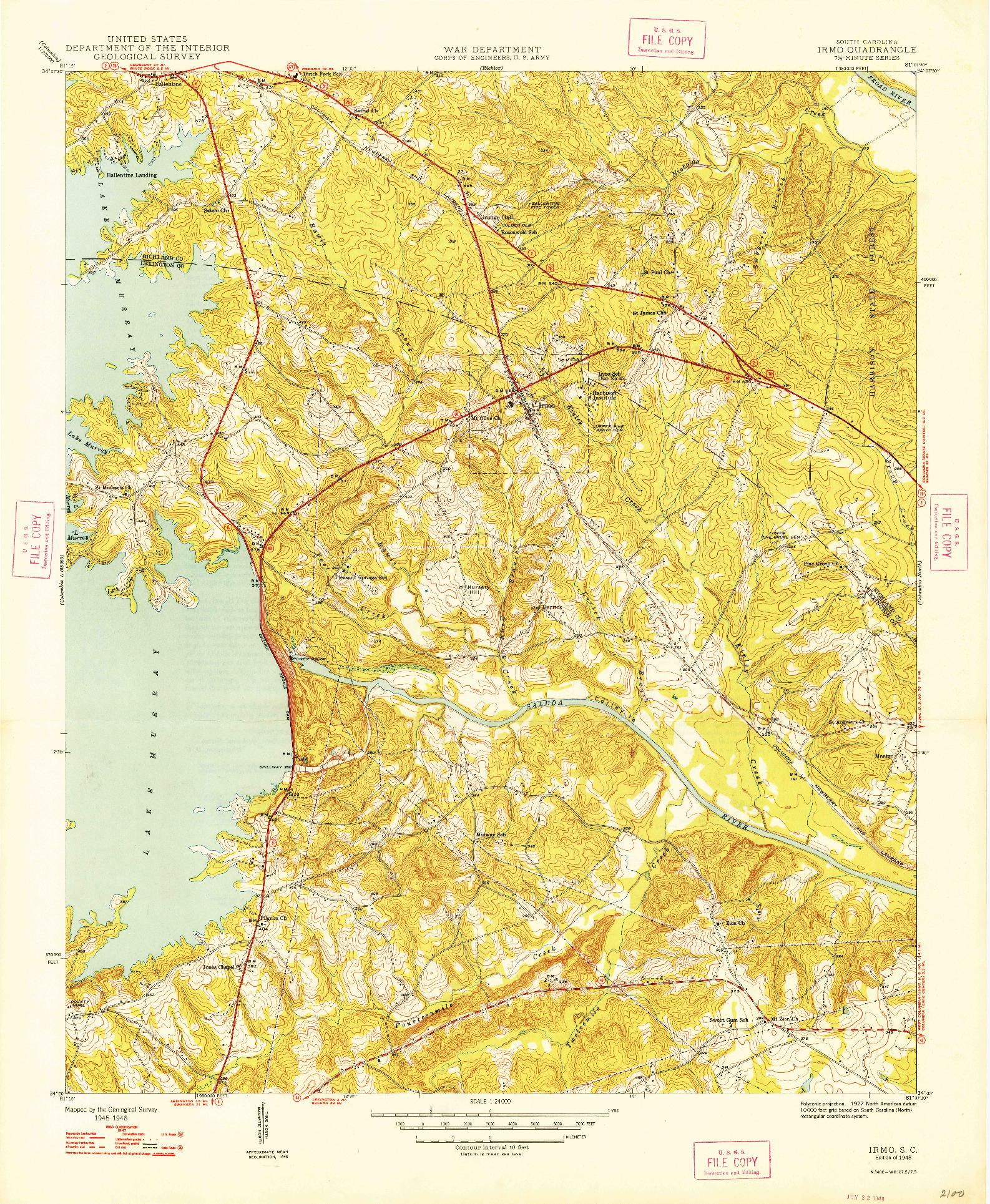 USGS 1:24000-SCALE QUADRANGLE FOR IRMO, SC 1948