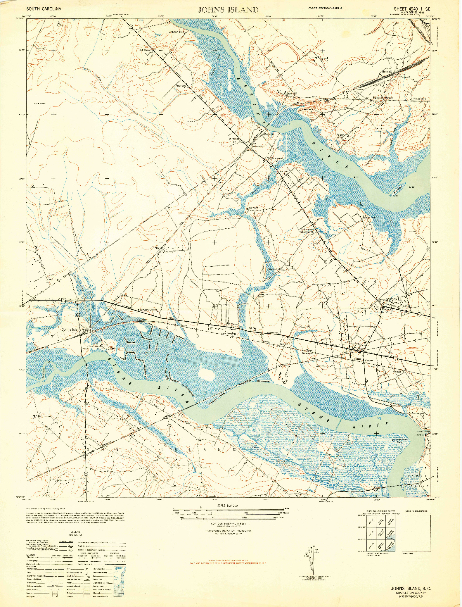 USGS 1:24000-SCALE QUADRANGLE FOR JOHNS ISLAND, SC 1948