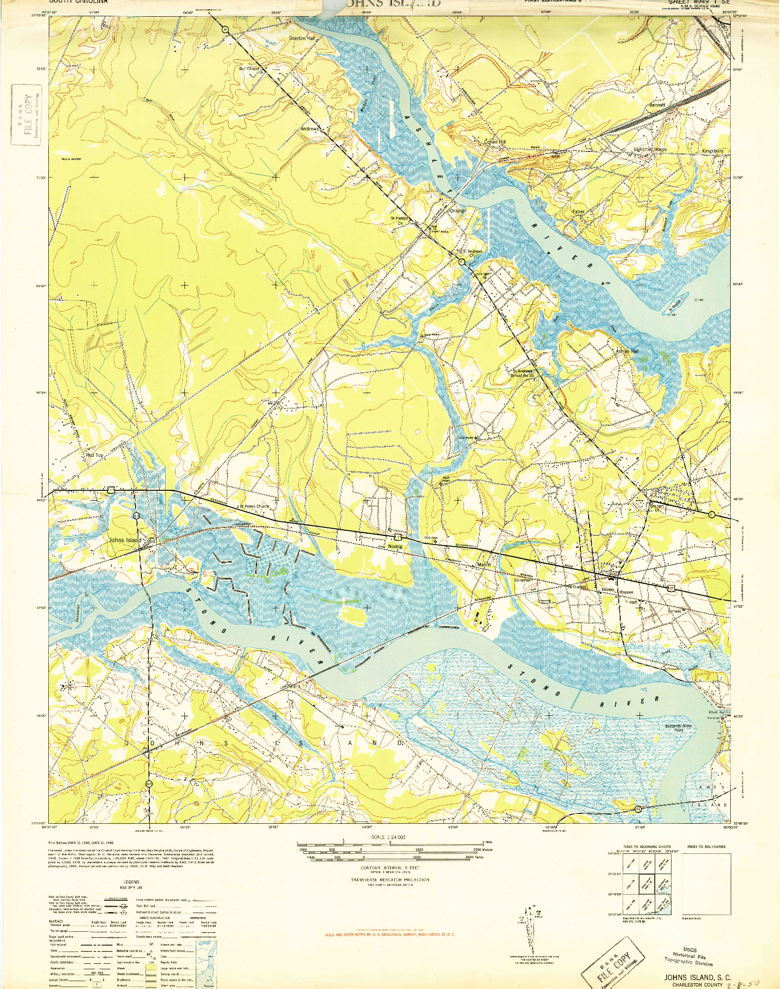 USGS 1:24000-SCALE QUADRANGLE FOR JOHNS ISLAND, SC 1948