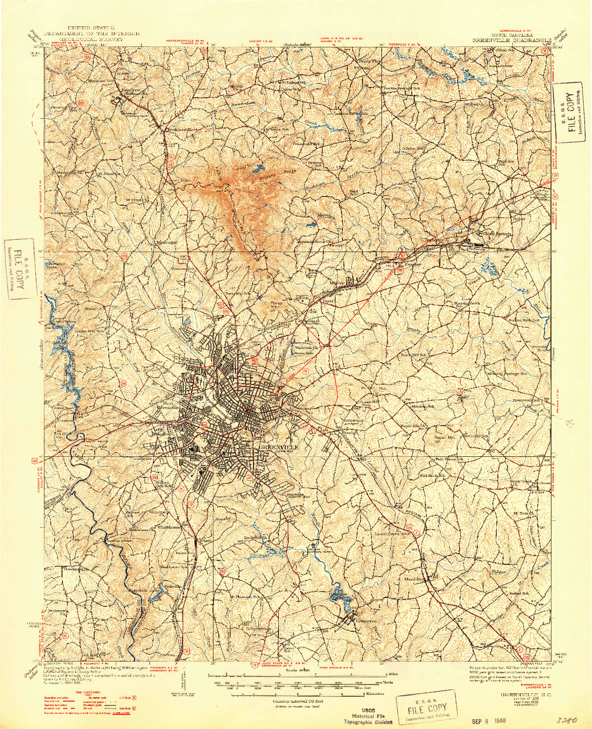 USGS 1:62500-SCALE QUADRANGLE FOR GREENVILLE, SC 1938