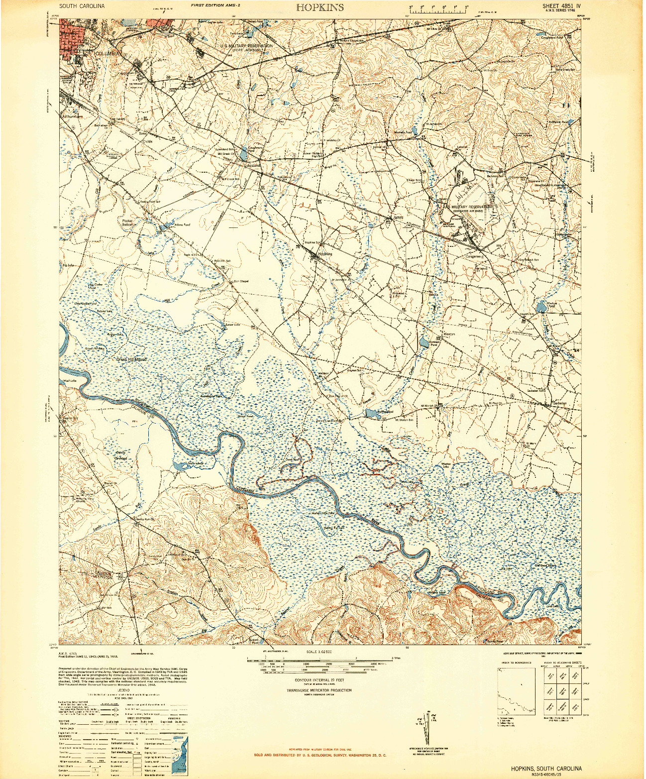 USGS 1:62500-SCALE QUADRANGLE FOR HOPKINS, SC 1948