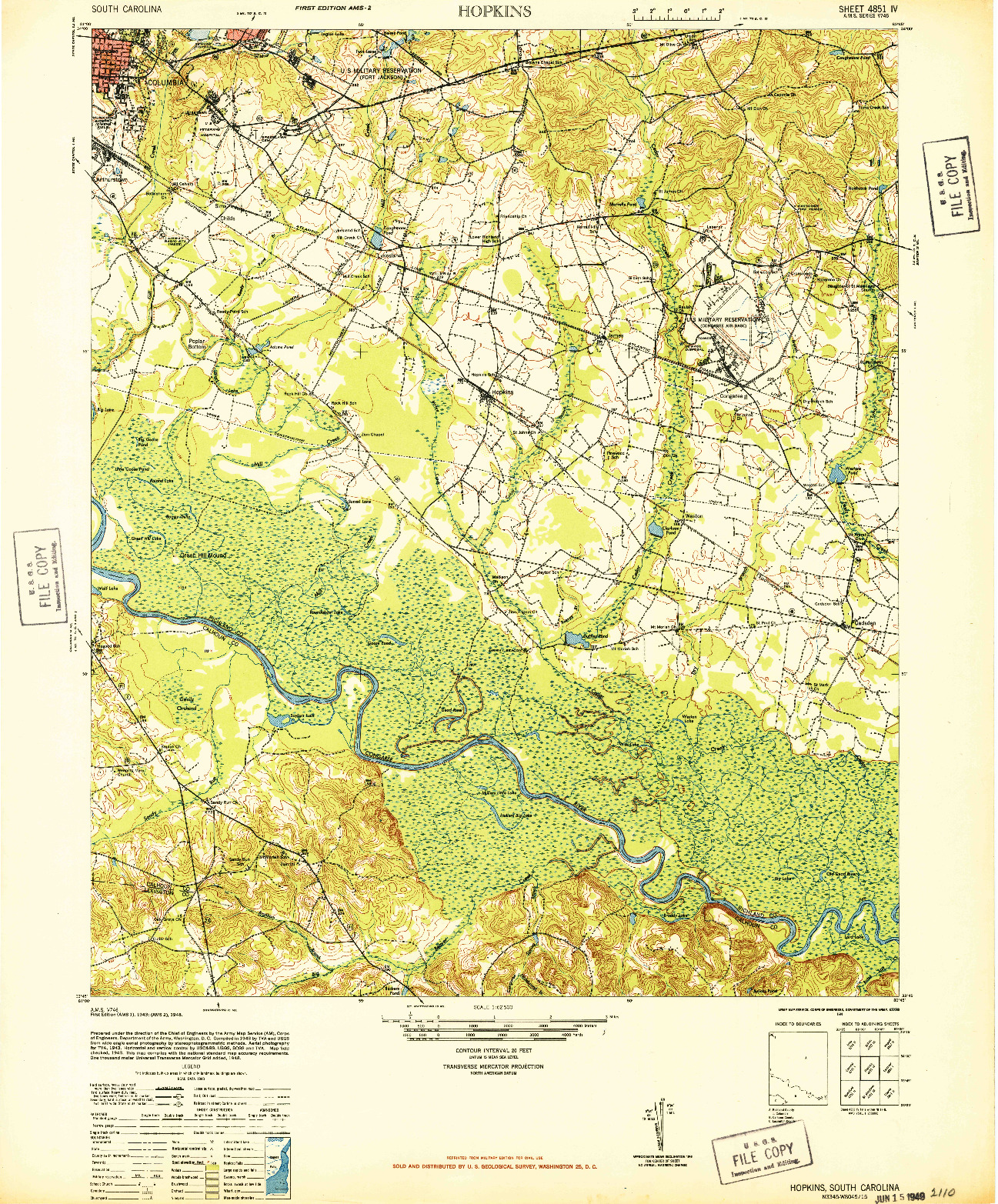 USGS 1:62500-SCALE QUADRANGLE FOR HOPKINS, SC 1948