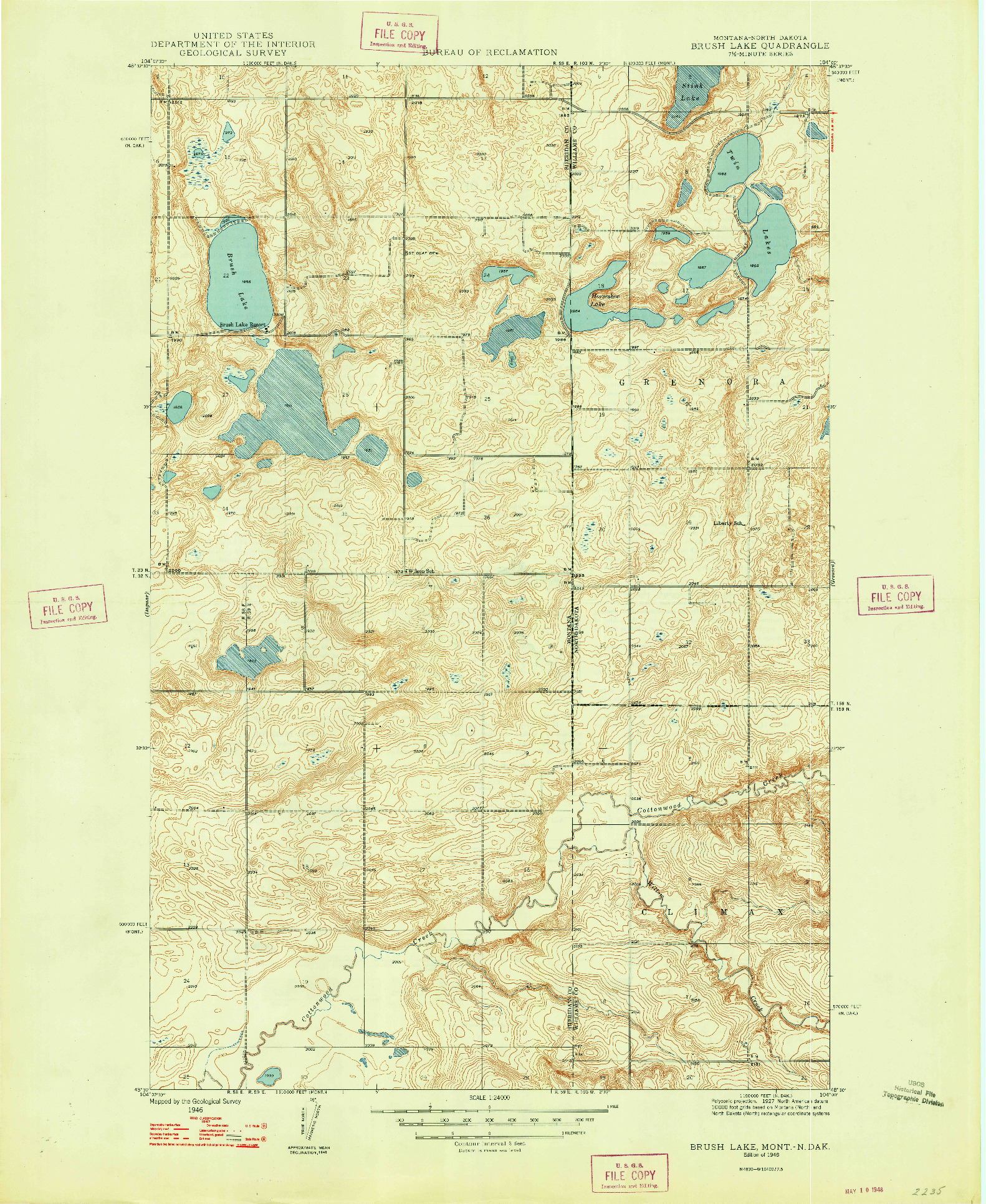 USGS 1:24000-SCALE QUADRANGLE FOR BRUSH LAKE, MT 1948