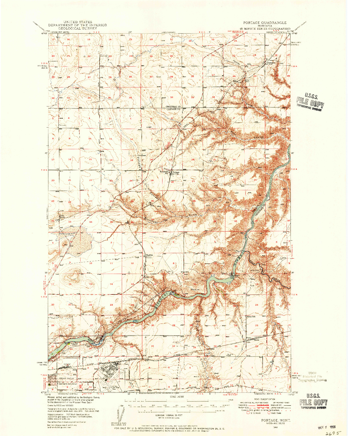 USGS 1:62500-SCALE QUADRANGLE FOR PORTAGE, MT 1948