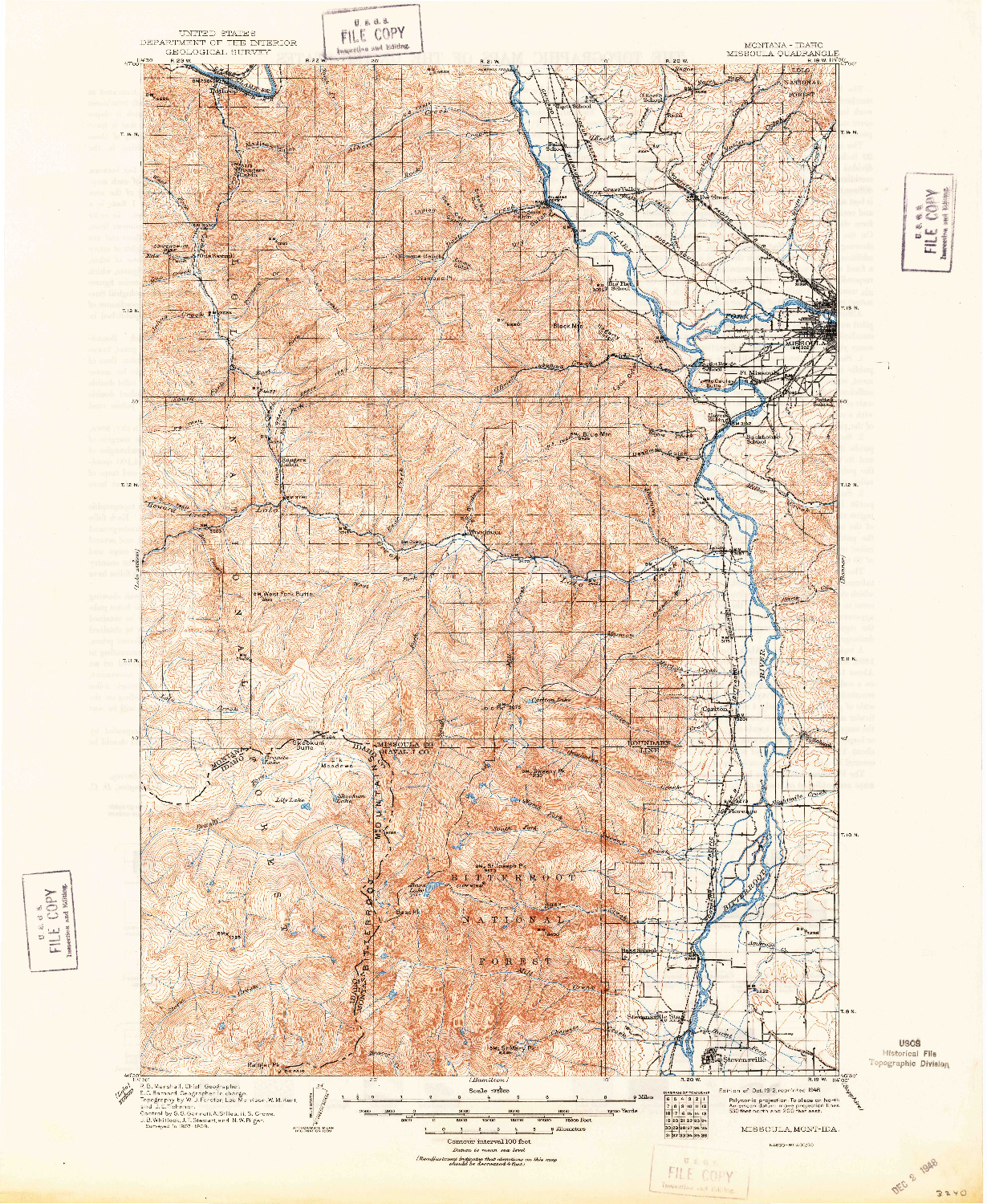 USGS 1:125000-SCALE QUADRANGLE FOR MISSOULA, MT 1912