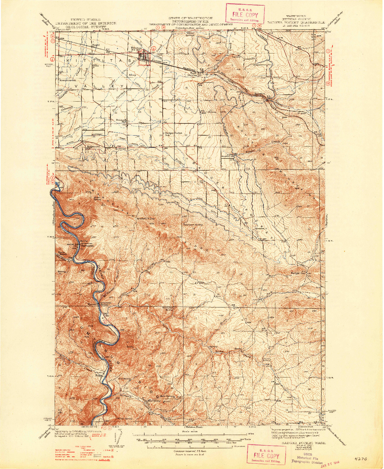 USGS 1:62500-SCALE QUADRANGLE FOR BADGER POCKET, WA 1943