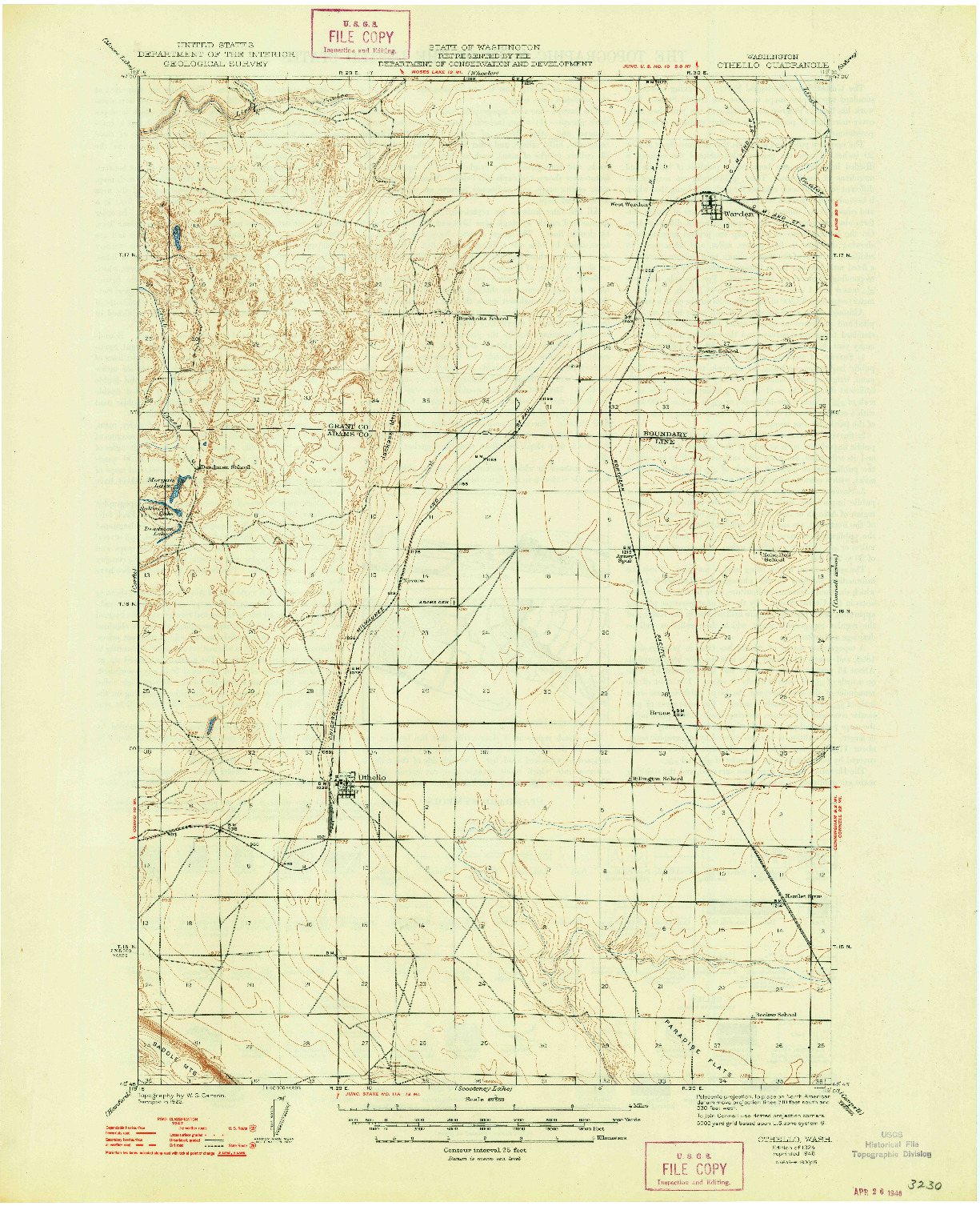 USGS 1:62500-SCALE QUADRANGLE FOR OTHELLO, WA 1924