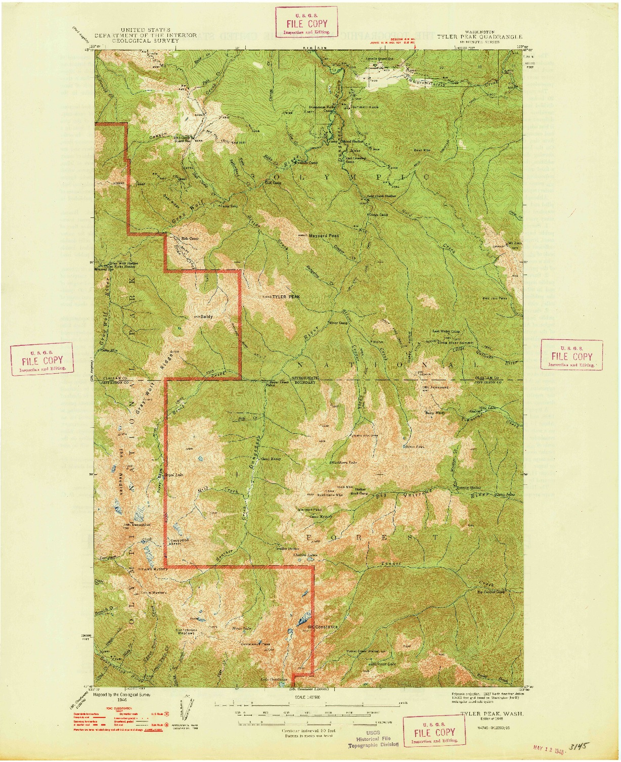 USGS 1:62500-SCALE QUADRANGLE FOR TYLER PEAK, WA 1948