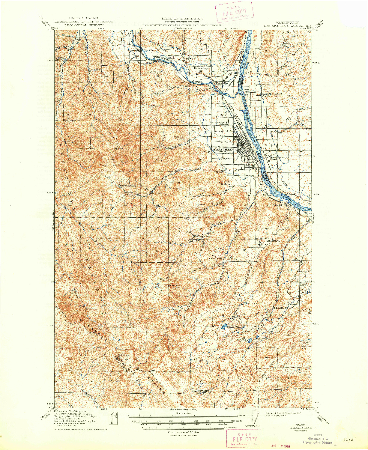 USGS 1:62500-SCALE QUADRANGLE FOR WENATCHEE, WA 1915