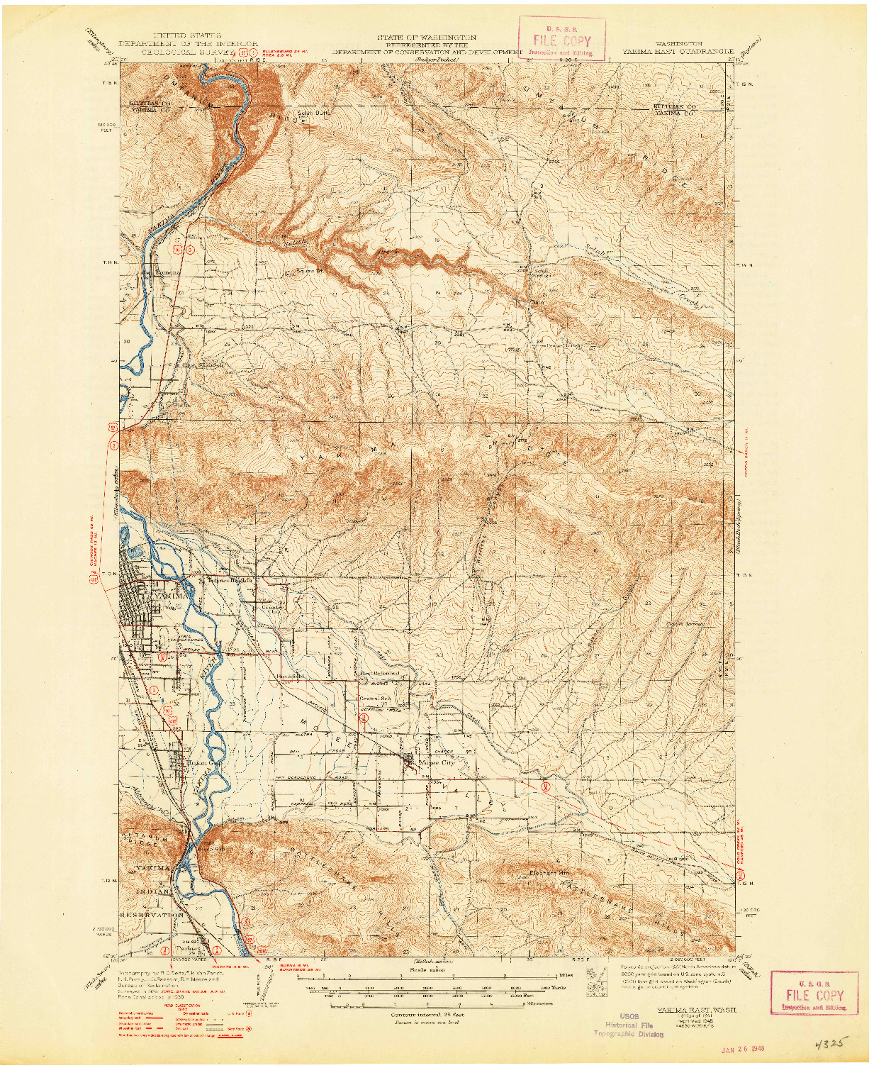 USGS 1:62500-SCALE QUADRANGLE FOR YAKIMA EAST, WA 1941