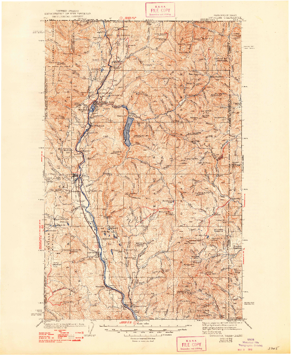 USGS 1:125000-SCALE QUADRANGLE FOR METALINE, WA 1942