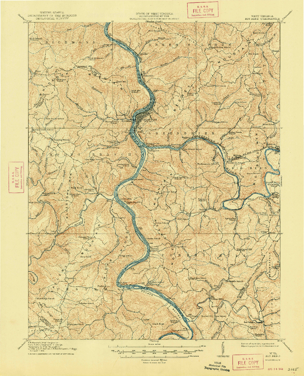 USGS 1:62500-SCALE QUADRANGLE FOR BIG BEND, WV 1914