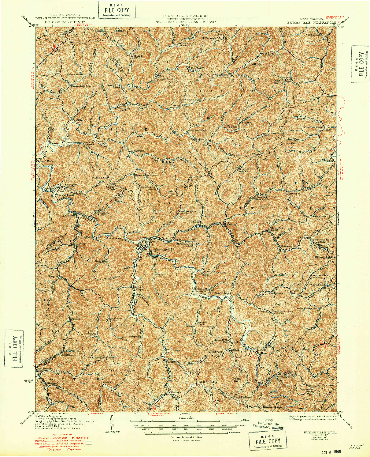 USGS 1:62500-SCALE QUADRANGLE FOR BURNSVILLE, WV 1927