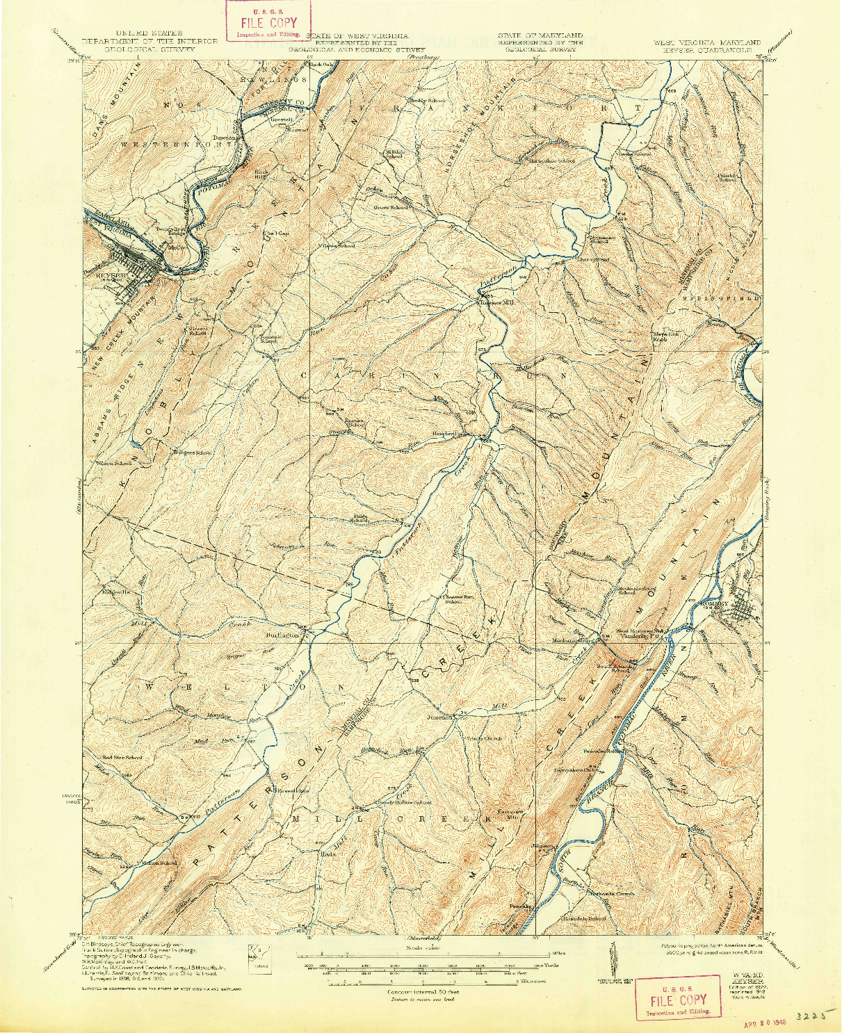 USGS 1:62500-SCALE QUADRANGLE FOR KEYSER, WV 1922