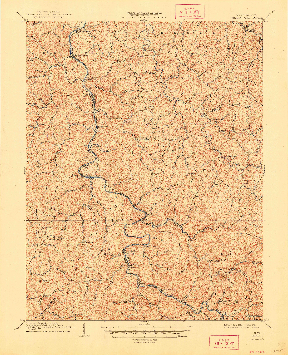 USGS 1:62500-SCALE QUADRANGLE FOR MIDKIFF, WV 1909