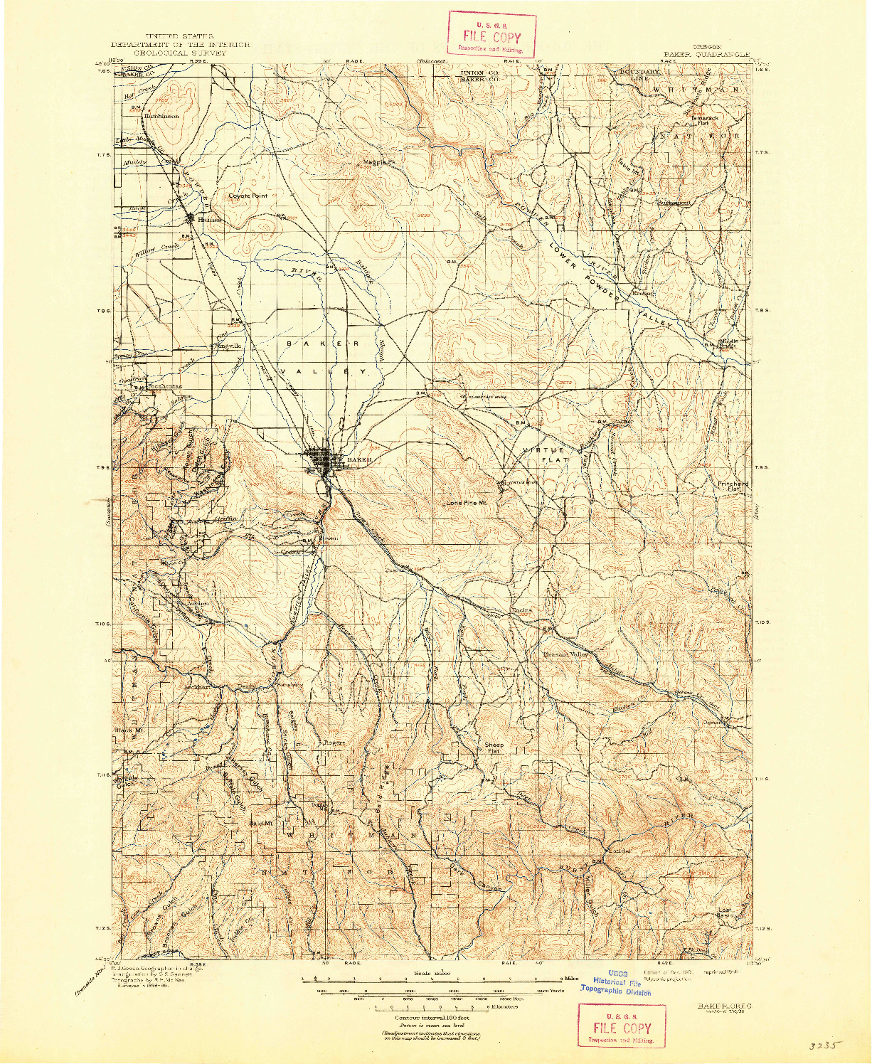 USGS 1:125000-SCALE QUADRANGLE FOR BAKER, OR 1901