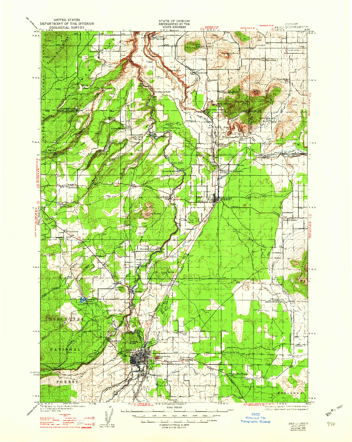 USGS 1:125000-SCALE QUADRANGLE FOR BEND, OR 1929