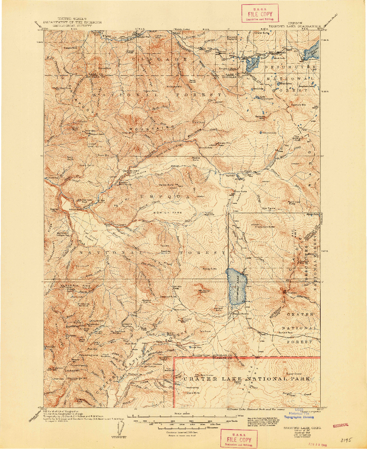 USGS 1:125000-SCALE QUADRANGLE FOR DIAMOND LAKE, OR 1917