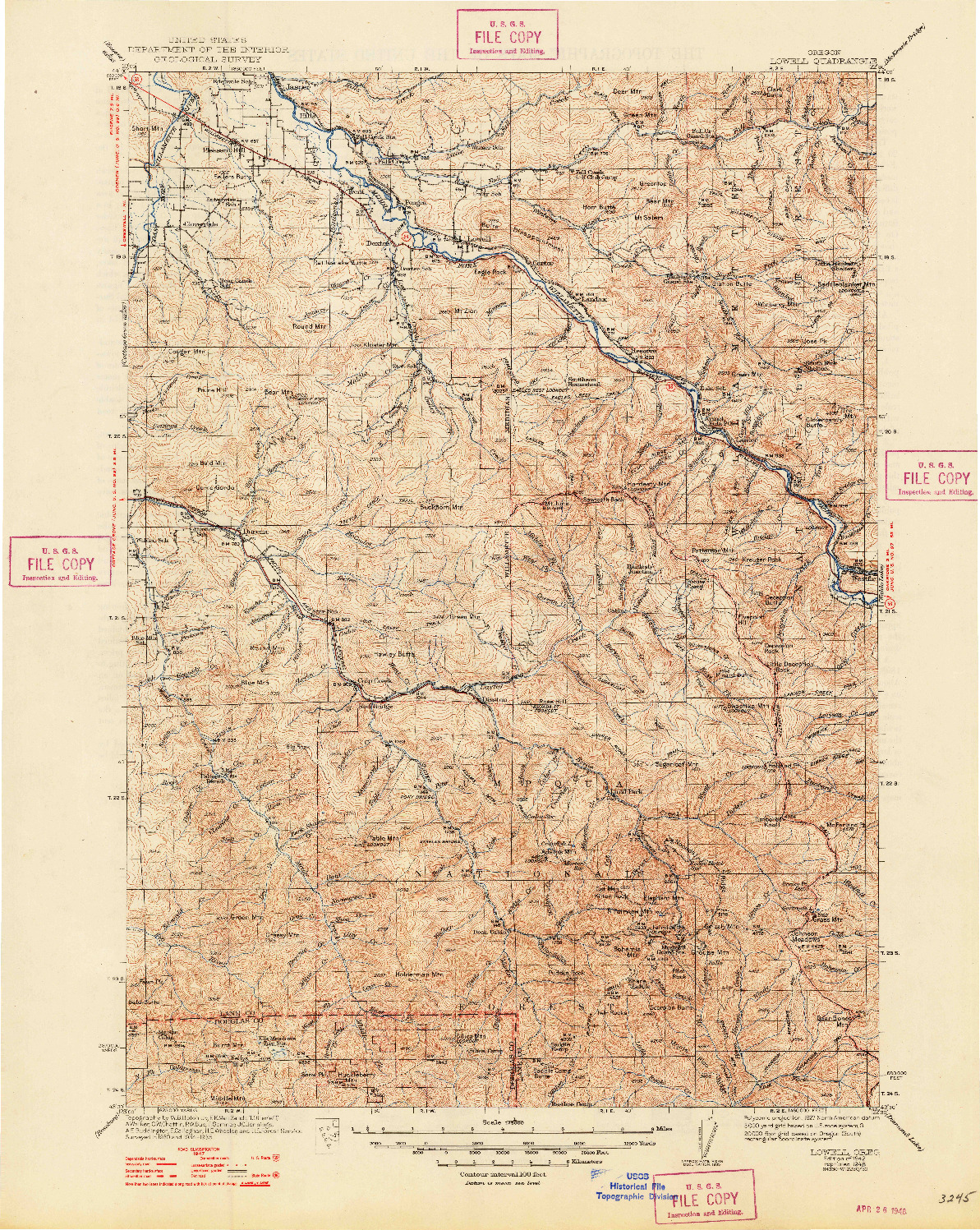 USGS 1:125000-SCALE QUADRANGLE FOR LOWELL, OR 1942