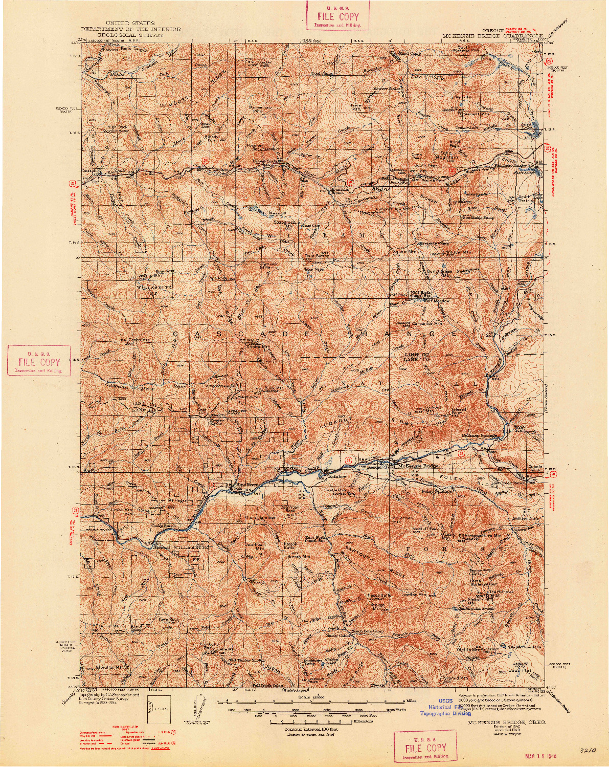 USGS 1:125000-SCALE QUADRANGLE FOR MC KENZIE BRIDGE, OR 1940