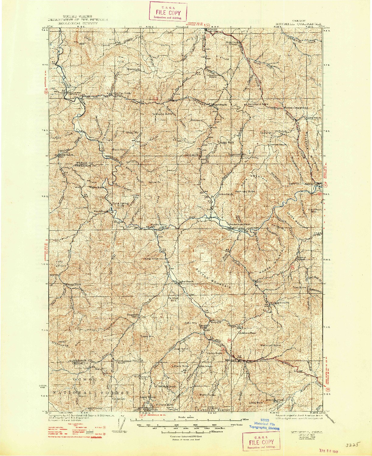USGS 1:125000-SCALE QUADRANGLE FOR MITCHELL, OR 1926