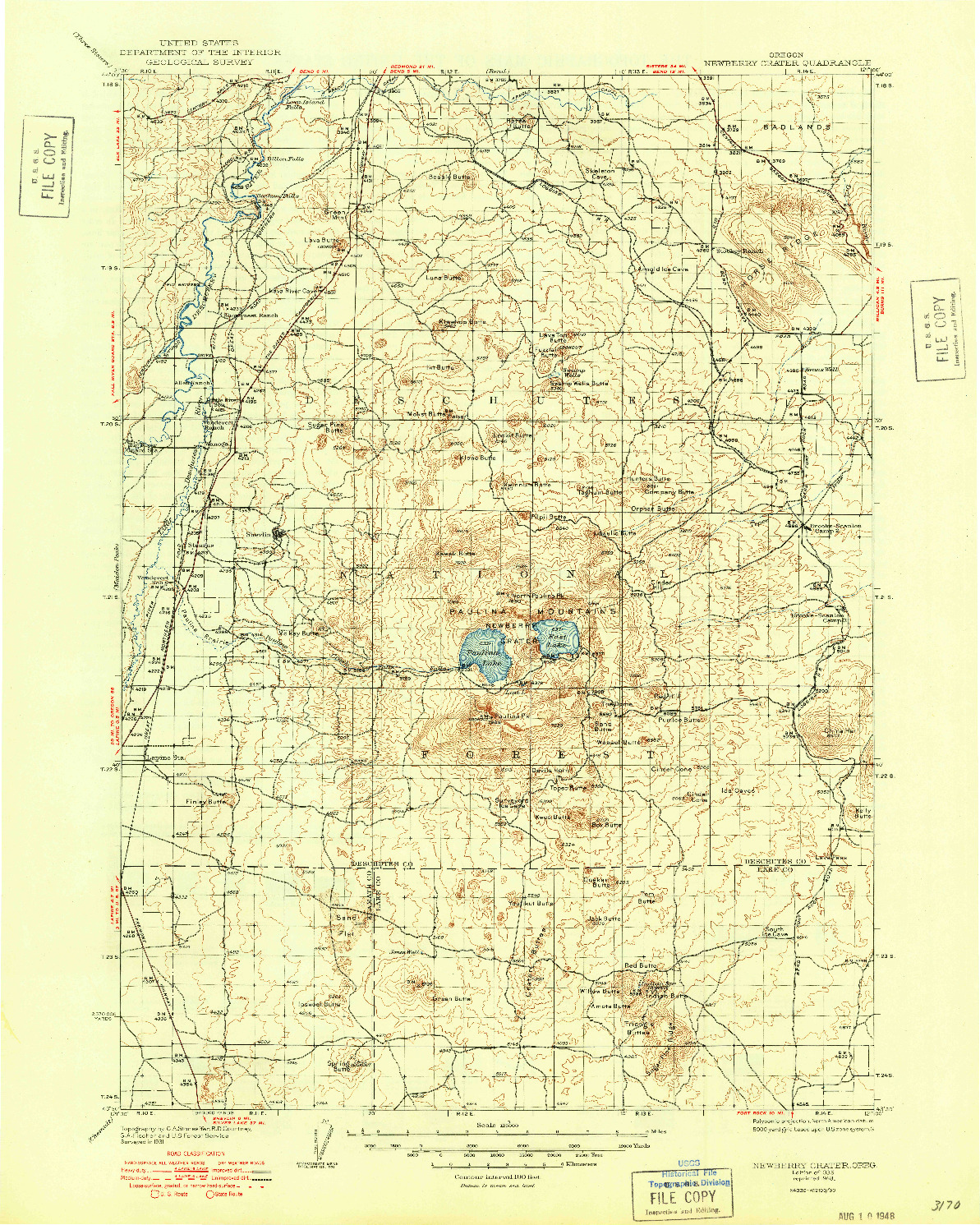 USGS 1:125000-SCALE QUADRANGLE FOR NEWBERRY CRATER, OR 1935