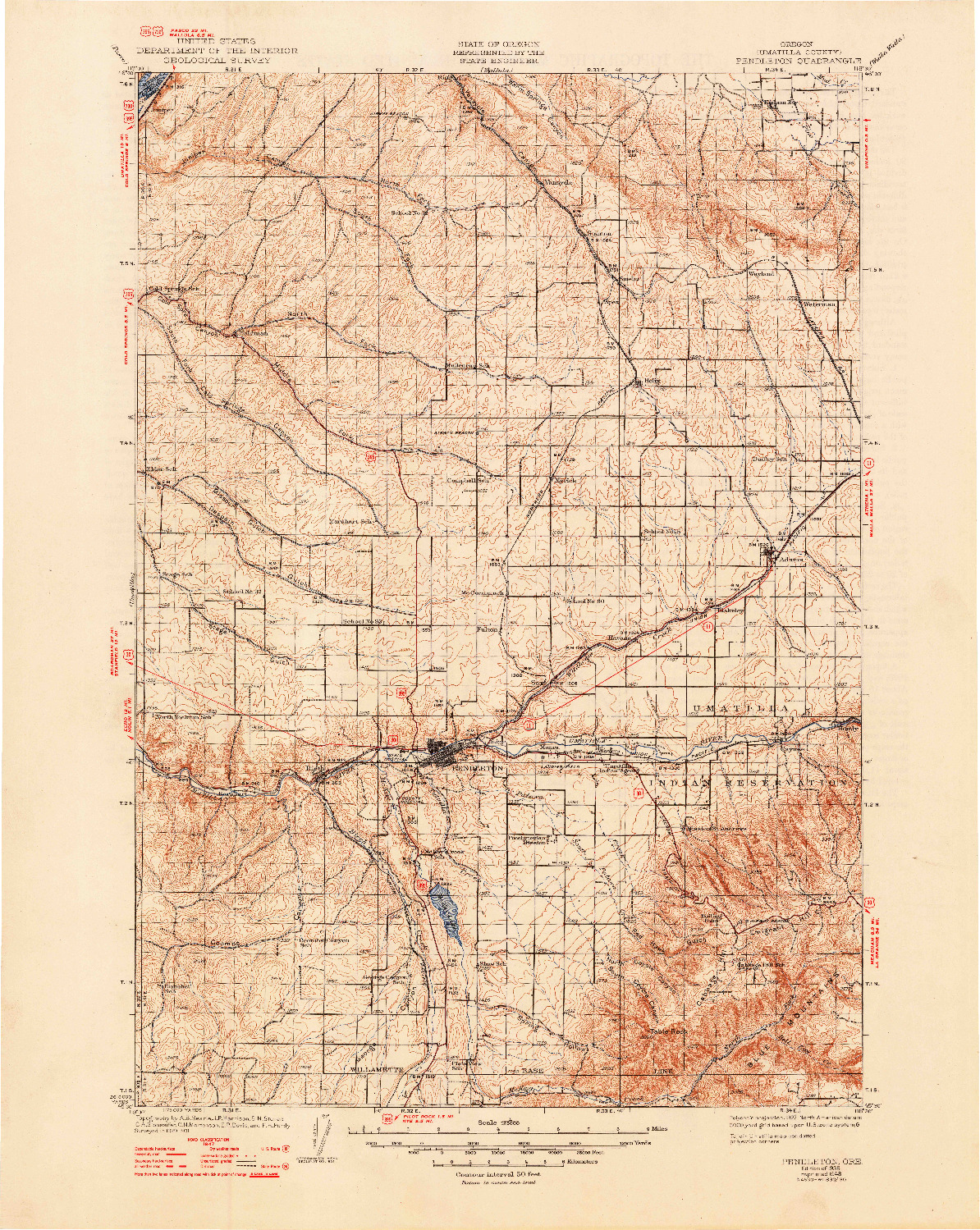 USGS 1:125000-SCALE QUADRANGLE FOR PENDLETON, OR 1935