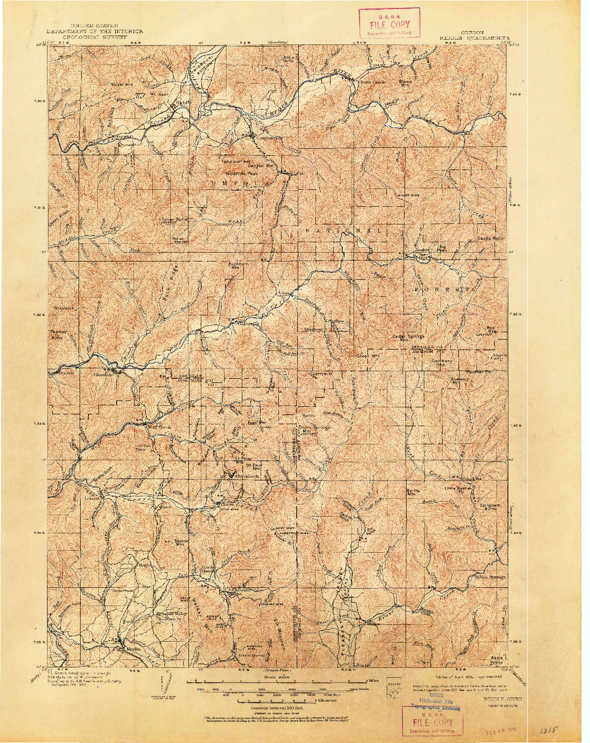 USGS 1:125000-SCALE QUADRANGLE FOR RIDDLE, OR 1904