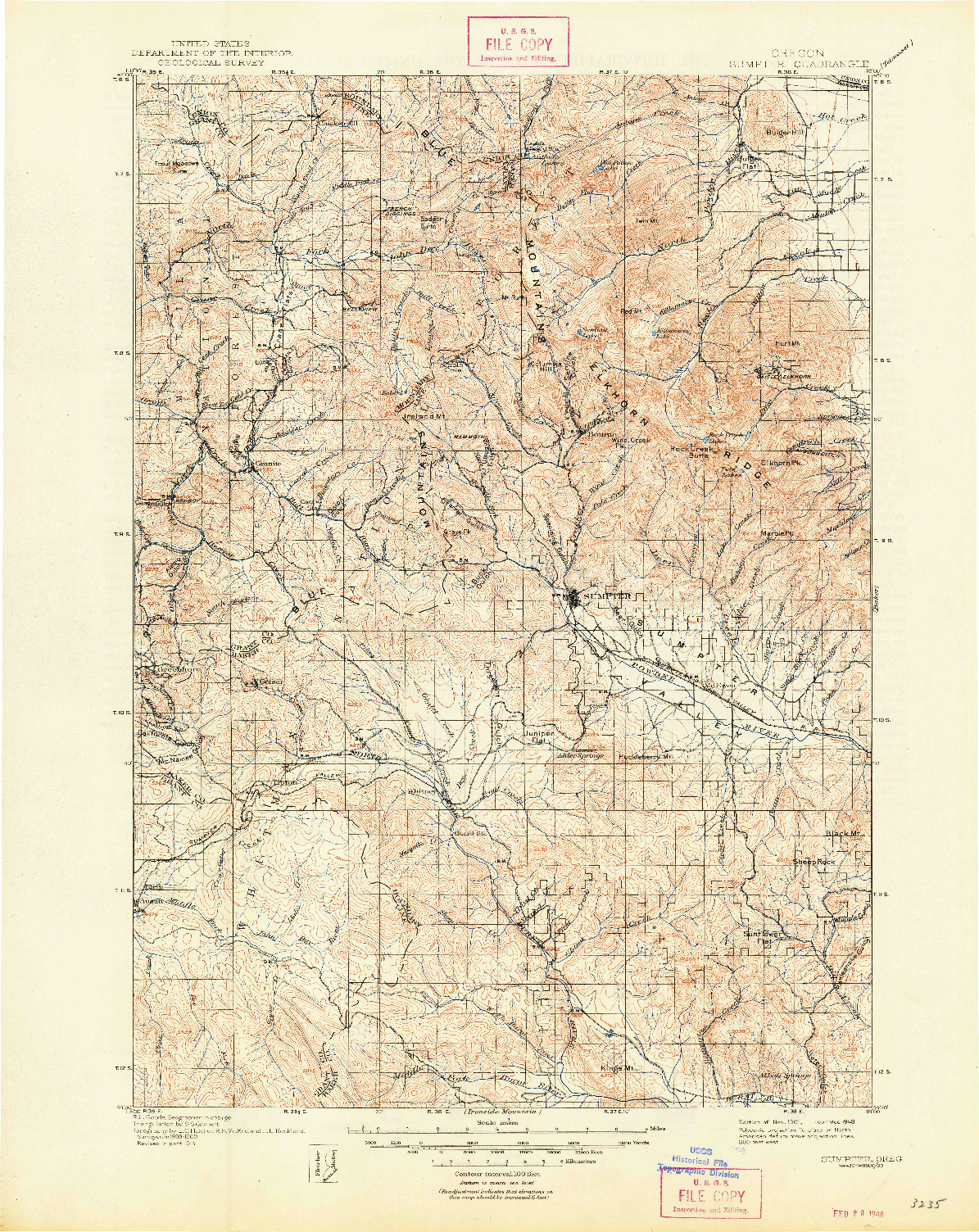 USGS 1:125000-SCALE QUADRANGLE FOR SUMPTER, OR 1901